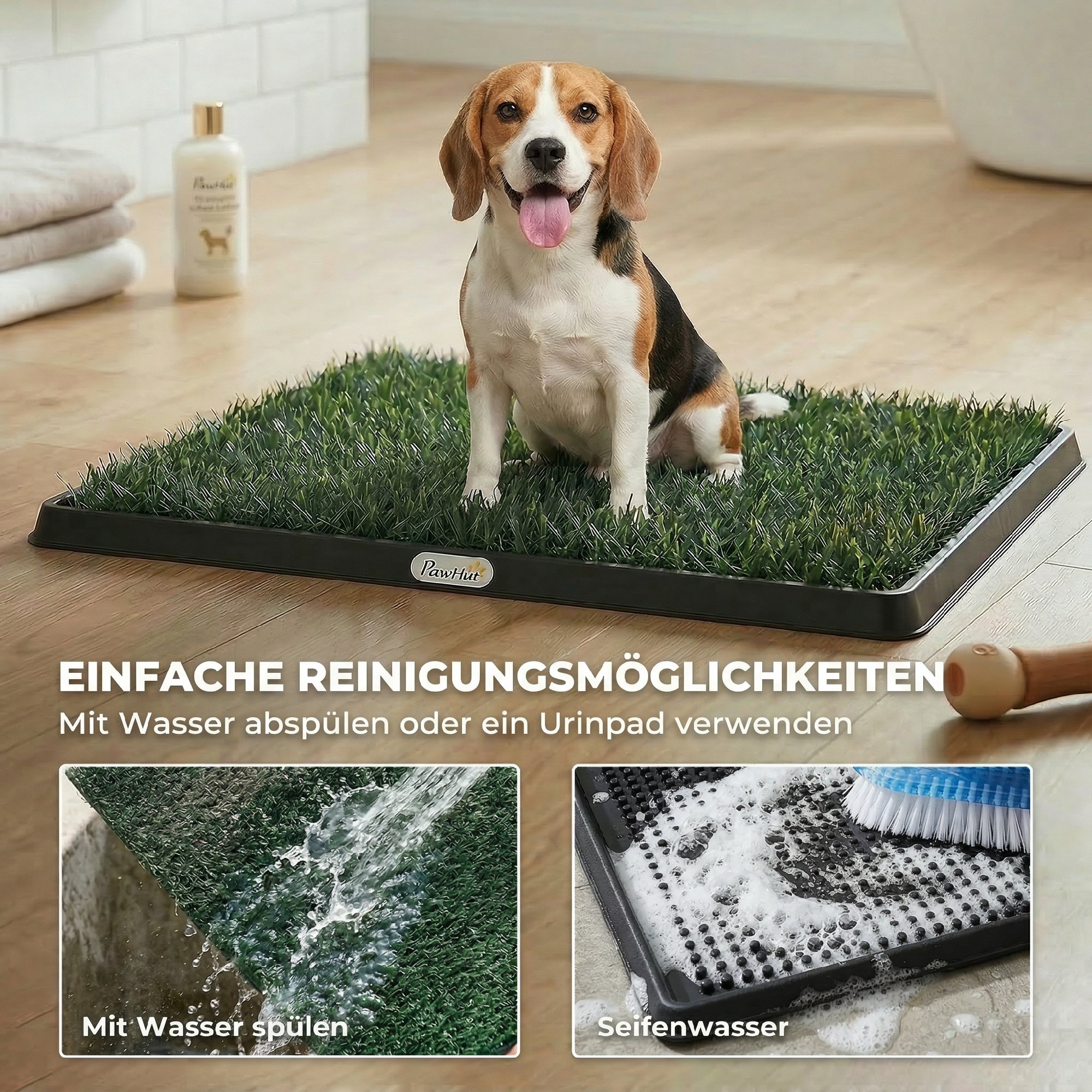 Hundetoilette 76 x 50,5 cm Hundeklo mit 1 Kunstrasen waschbar Welpentoilette für Hunde für Balkon Zuhause Schwarz+Grün