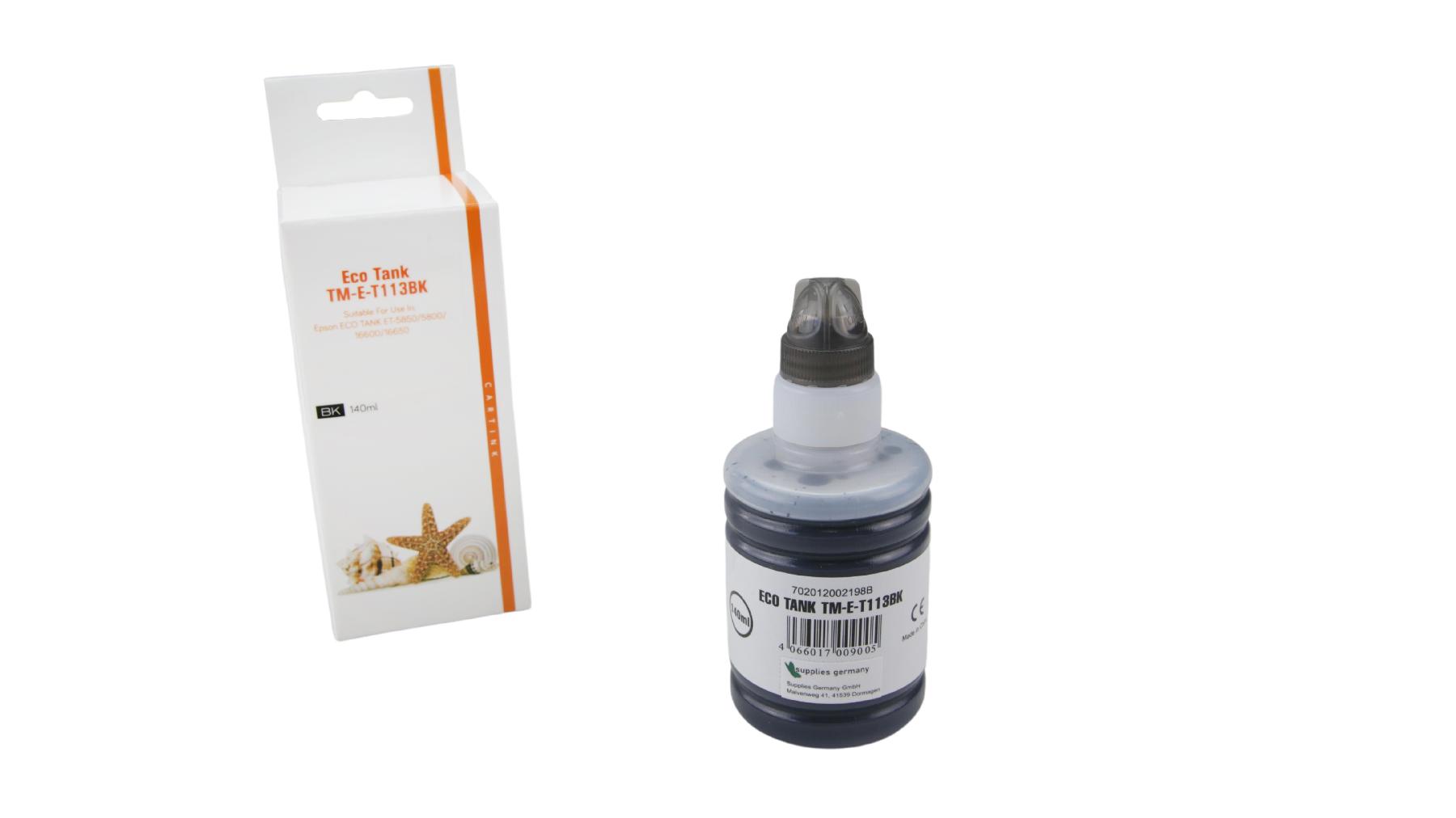 T113schwarz Eco Tank Nachfüllflasche schwarz für Epson / C13T06B140 / 140ml T113schwarz Eco Tank Nachfüllflasche schwarz für Epson / C13T06B140 / 140ml