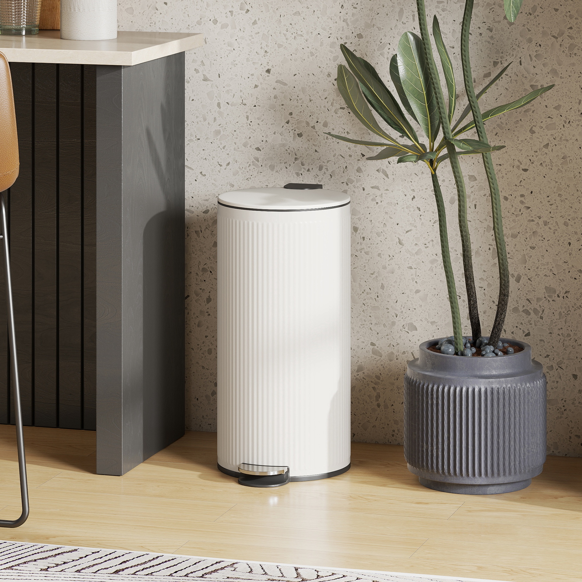 Mülleimer 30L Treteimer mit Softclose-Deckel und Pedal, Inneneimer Metall, Schwarz, 36 x 30 x 60,5 cm