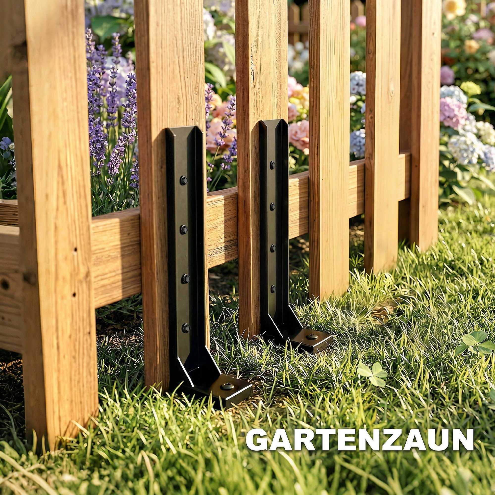 Zaunpfosten Reparaturset 2er-Set Stützpfähle für Zaunpfosten mit Nägeln Bohrer 81 x 5,5 x 12 cm Schwarz