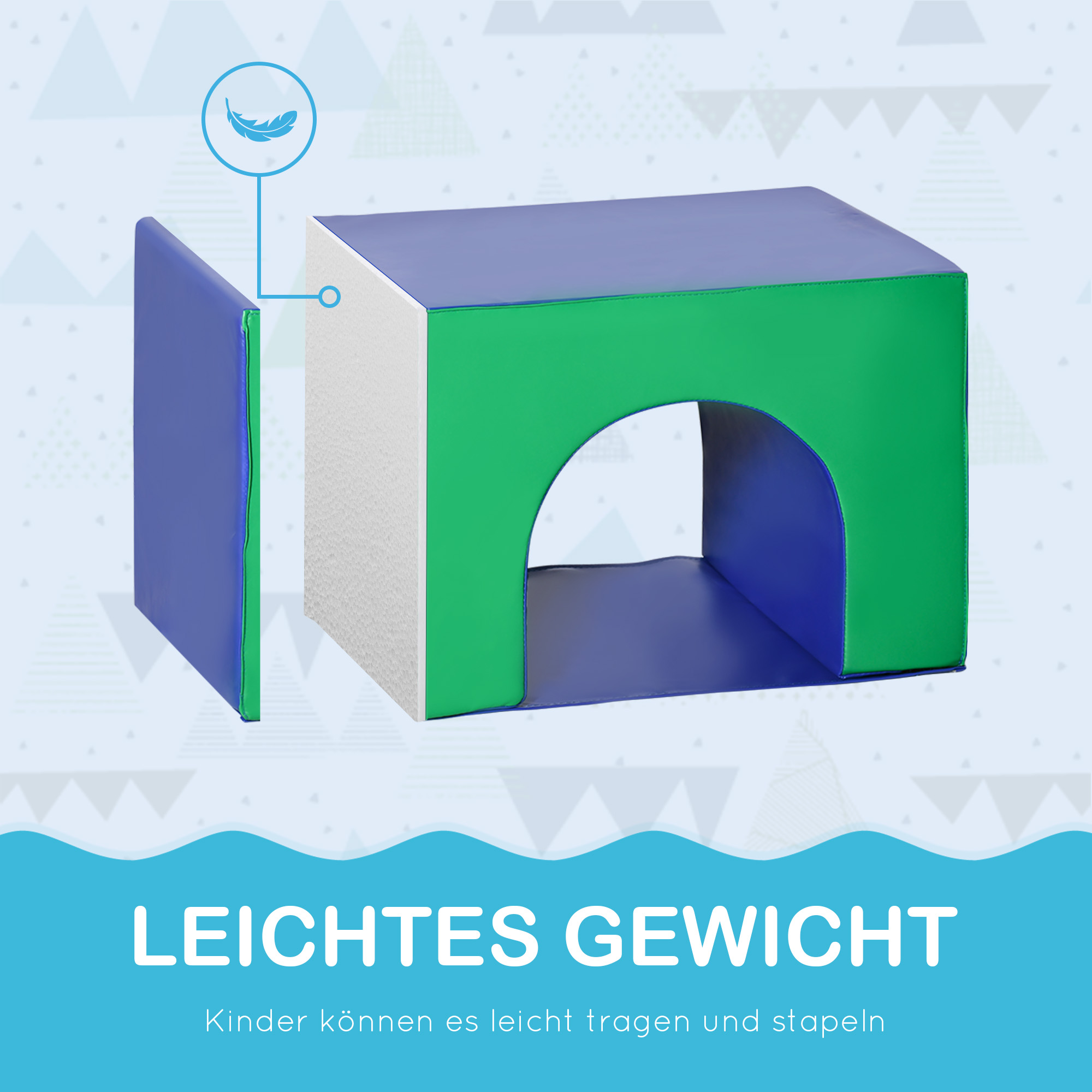 Saftbaustein-Set für Kinder, Schaumstoffblöcke, Quadrat, Treppe, Rampe, Kunstleder, Mehrfarbig