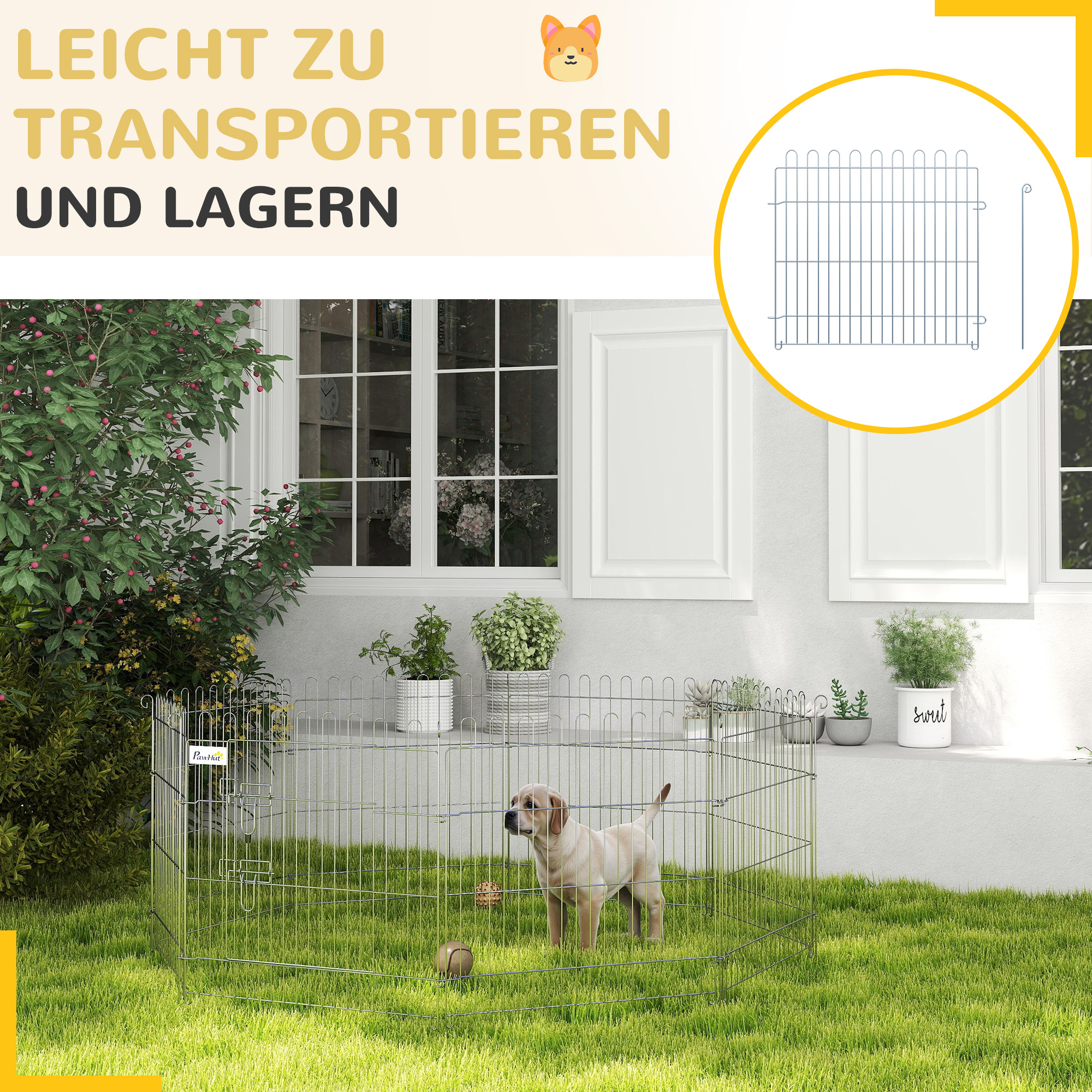 Freilaufgehege Welpenauslauf Welpenzaun Laufstall Welpengitter für Tiere 8-teilig B63 x H60 cm