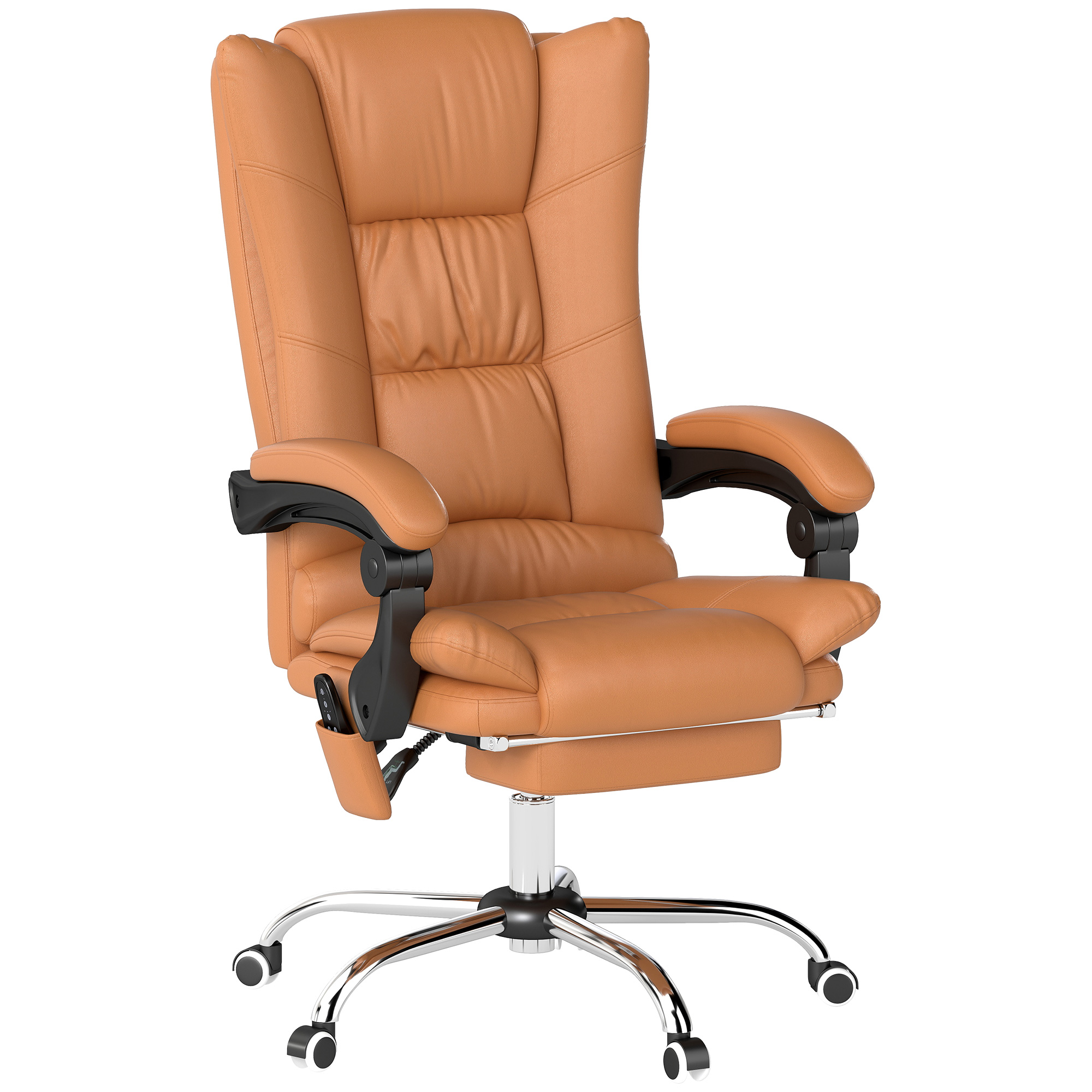 Massage-Bürostuhl, Schreibtischstuhl mit Heizfunktion, Drehstuhl, Liegefunktion, höhenverstellbarer PC-Stuhl, Hellbraun