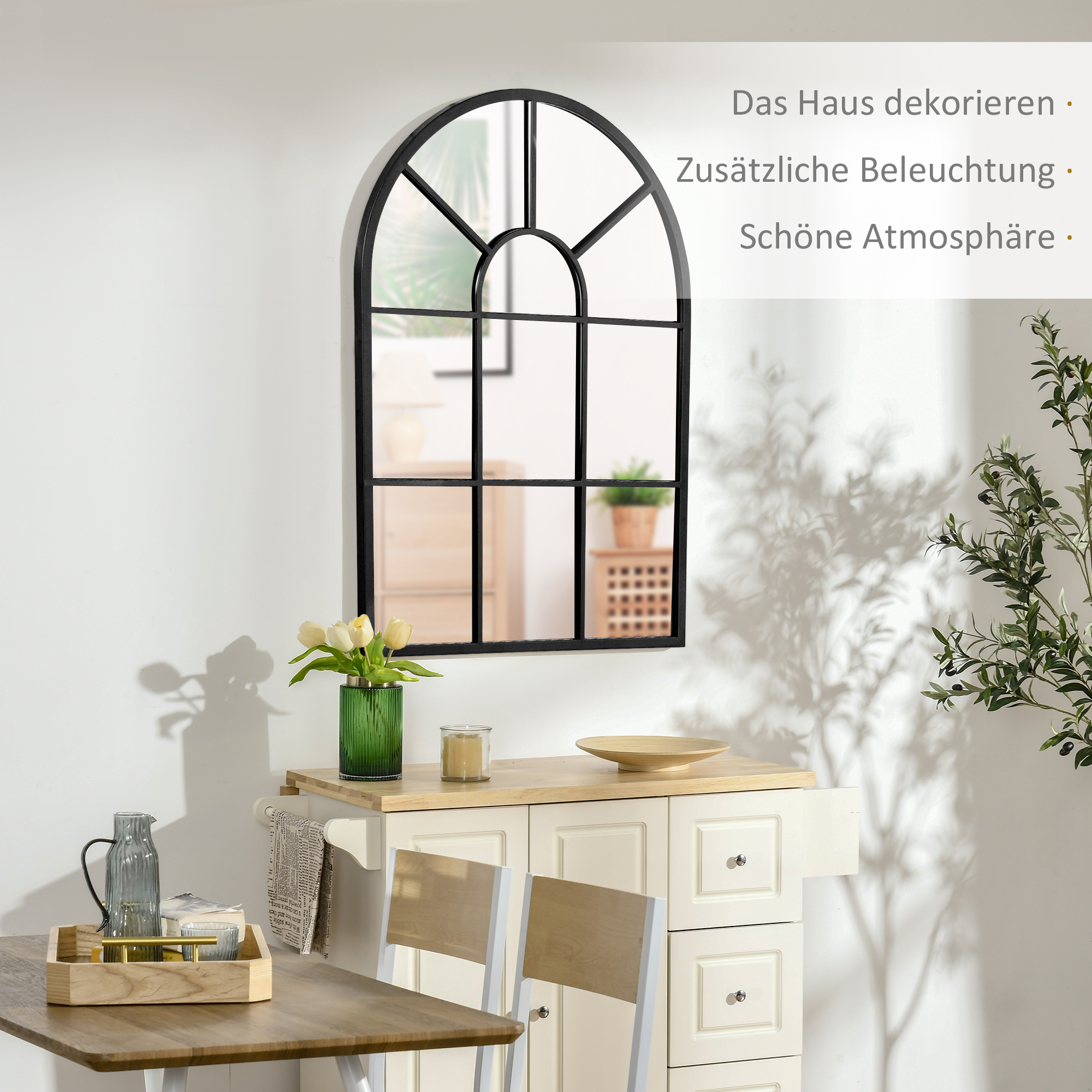 Fensterspiegel mit Metallrahmen, 91 cm x 2 cm x 60 cm Schwarz