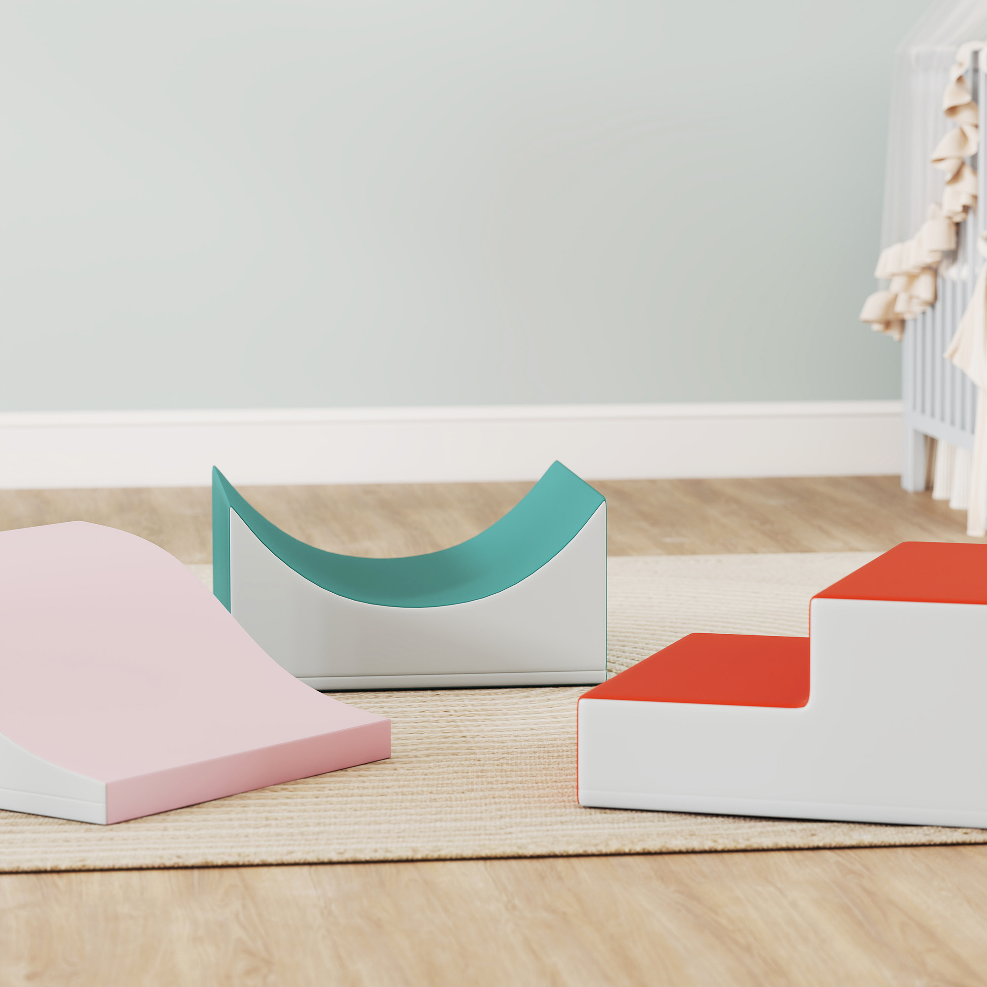 3-teiliges Kletter- und Krabbelset für Kleinkinder, Kunstleder, Schaumstoff, Hellgrau