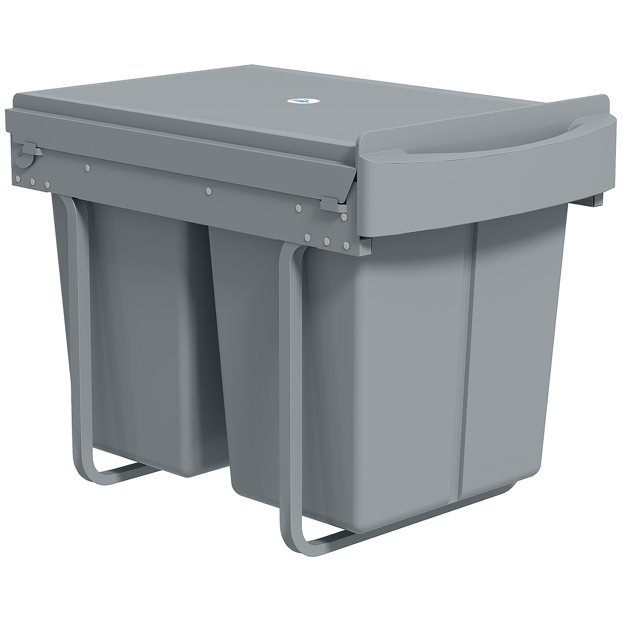 Ausziehbarer Mülleimer, 2 x 20 L, entnehmbare Behälter, Kunststoff, Metall, Grau