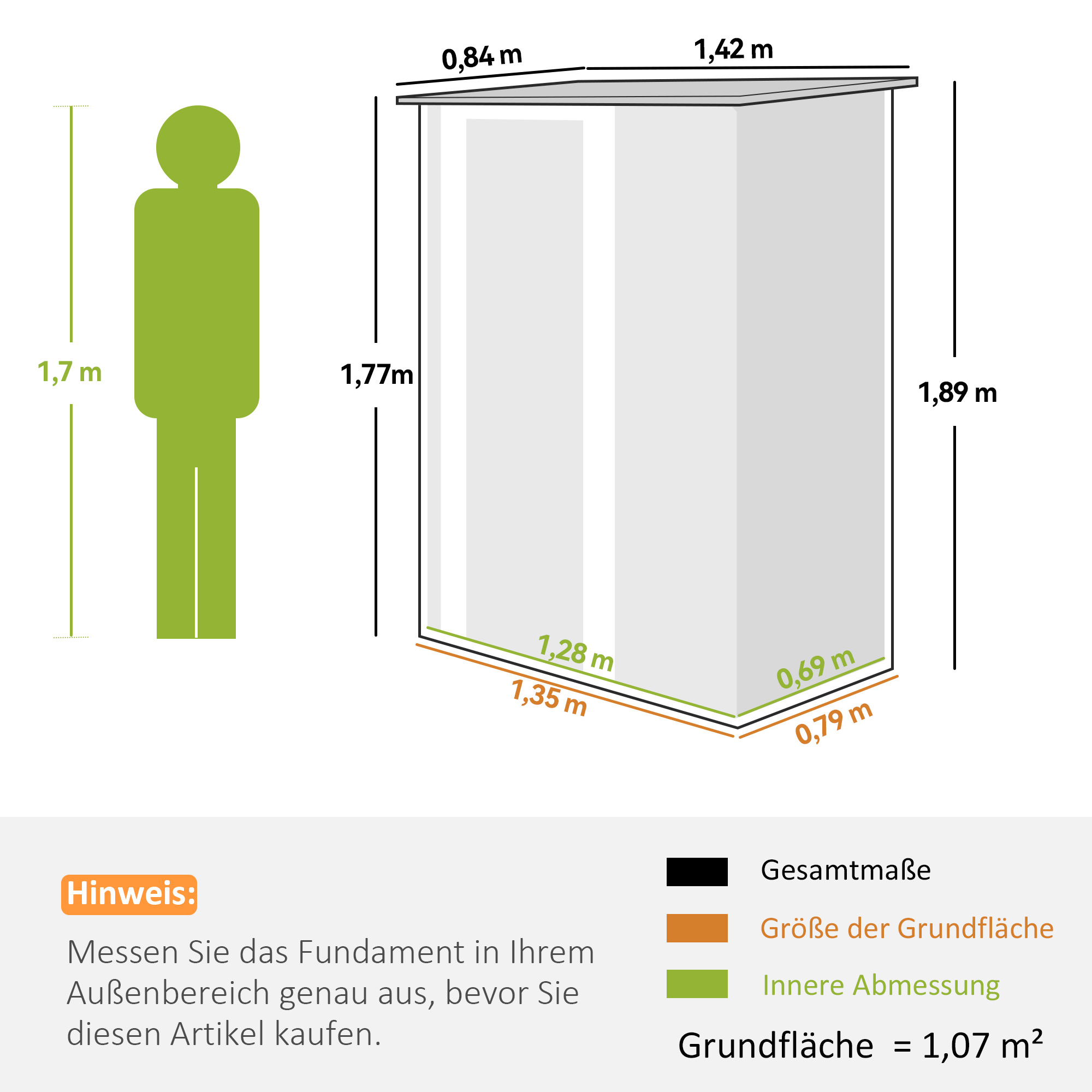 Metall Gerätehaus 1,07 m² 142 x 86 x 189 cm Geräteschuppen mit Pultdach Abschließbarer Tür, wetterfest Gartenhaus Outdoor Garten Schuppen für Hinterhof Außenbereich Grün