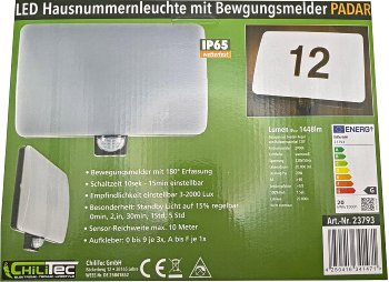 LED Wandleuchte "PADAR" mit PIR-Sensor / IP65, 20W, mit Hausnummer & Buchstaben