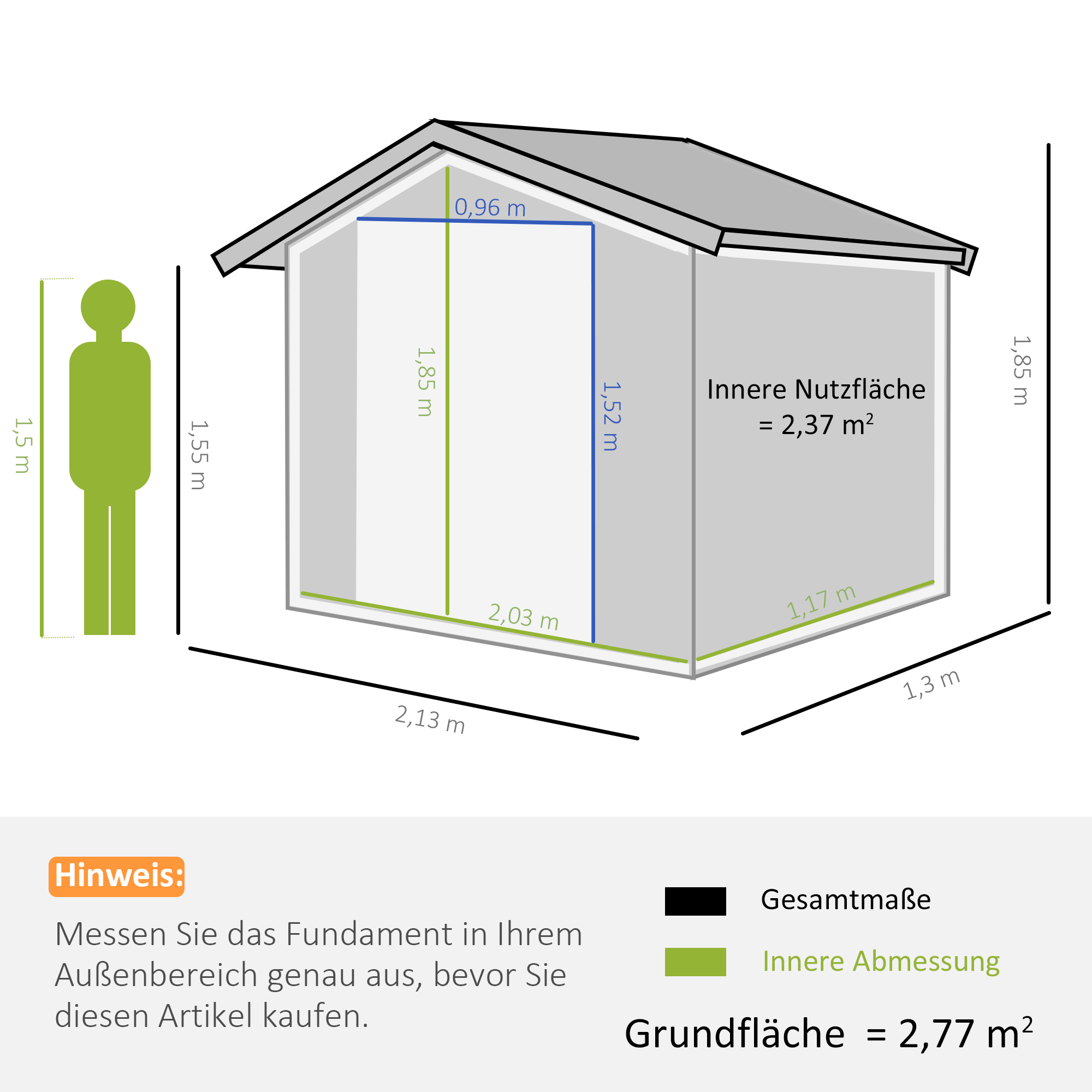 Geräteschuppen mit Schiebetüren 2,13 x 1,30 x 1,85cm Metall Kohlegrau