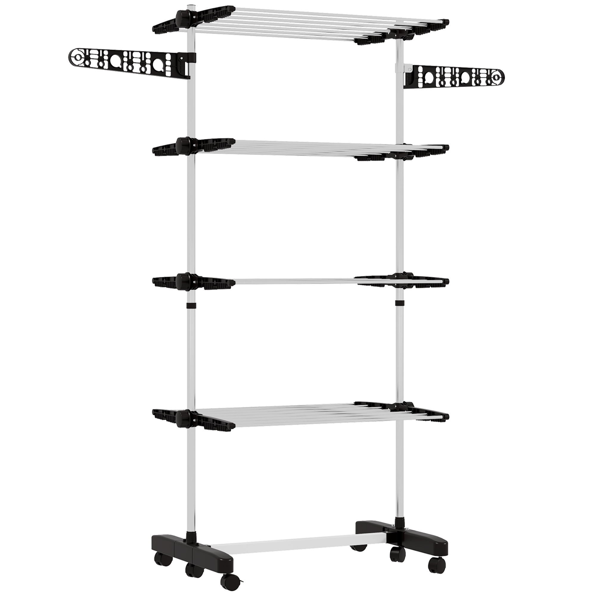 Wäschenständer Wäschetrockner 5 Ebenen, klappbar, One-Klick-System, 142 cm x 55 cm x1 72 cm, Schwarz + Silber