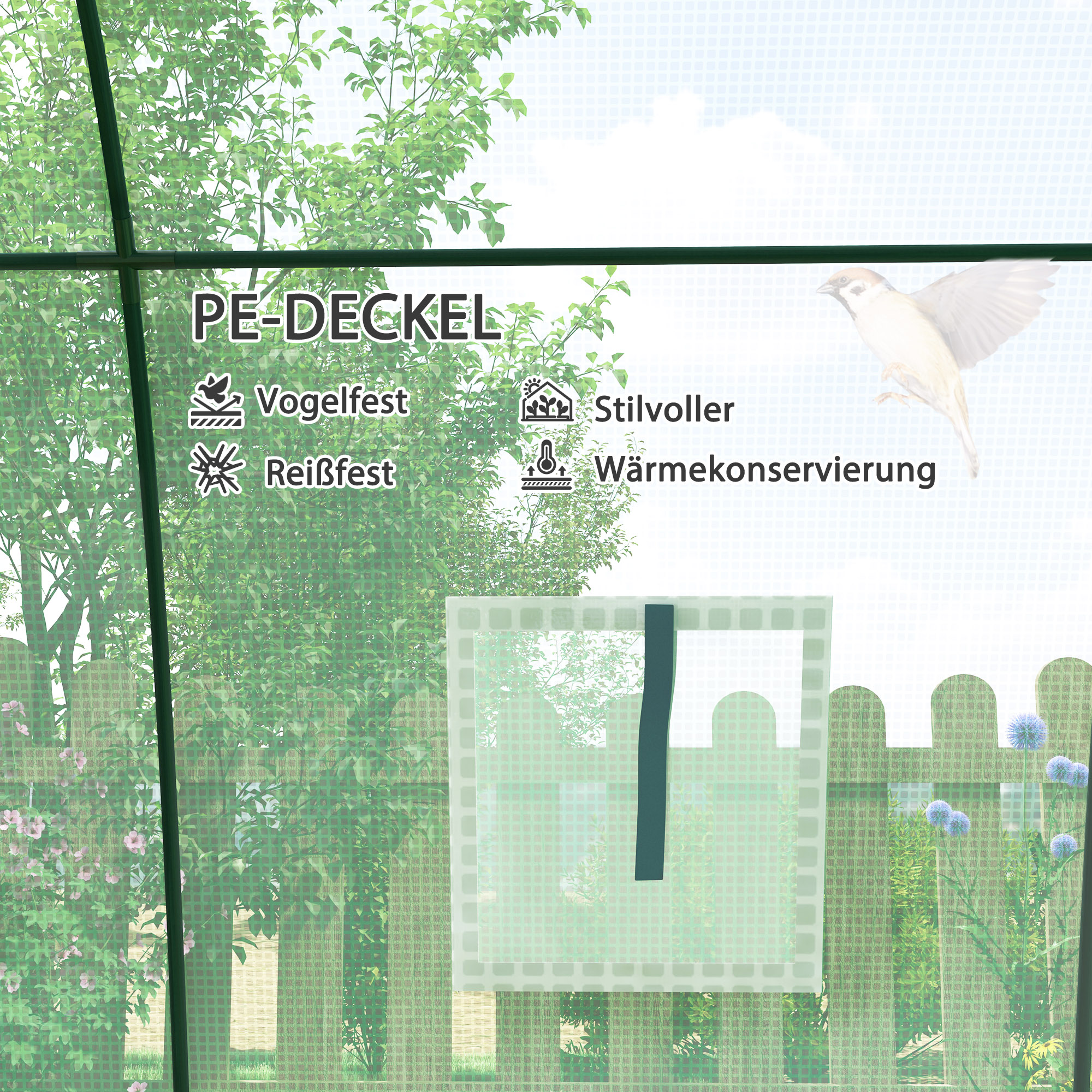 Bogen-Gewächshaus mit Sandsäcken und Kunststoff-Abdeckung, 2 Rolltüren, Netzfenster, tragbar, 1,8 x 1,8 x 2 m, Grün