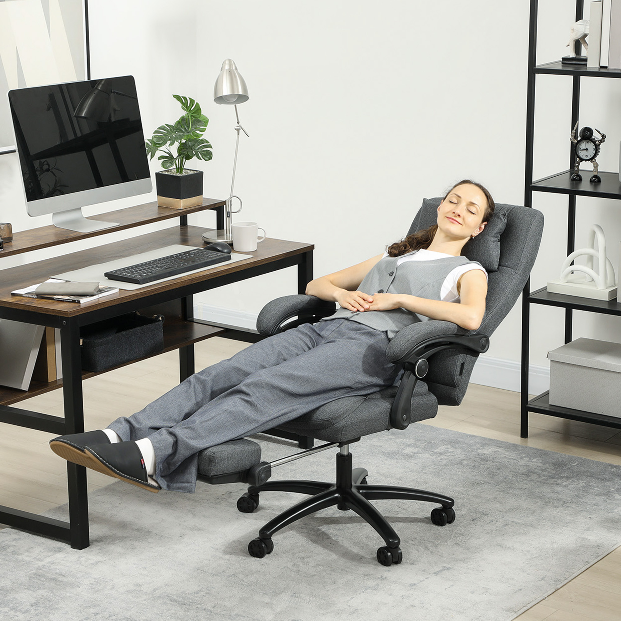 Massage-Bürostuhl, USB-Schnittstelle, schwenkbare Räder, Dunkelgrau