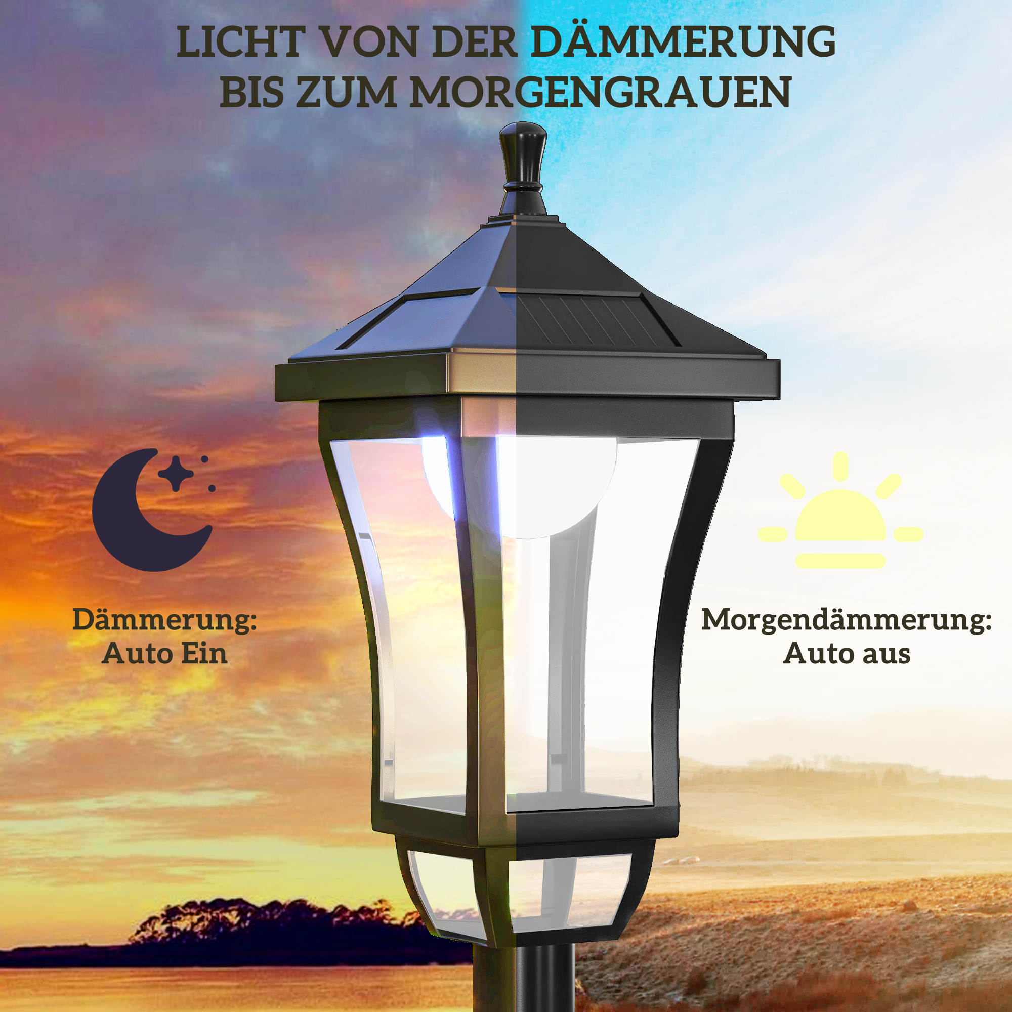 Solar Gartenlaterne 127 cm Gartenlampe mit Kaltweiß LED Licht, Lichtsensor IP44 Wasserdicht