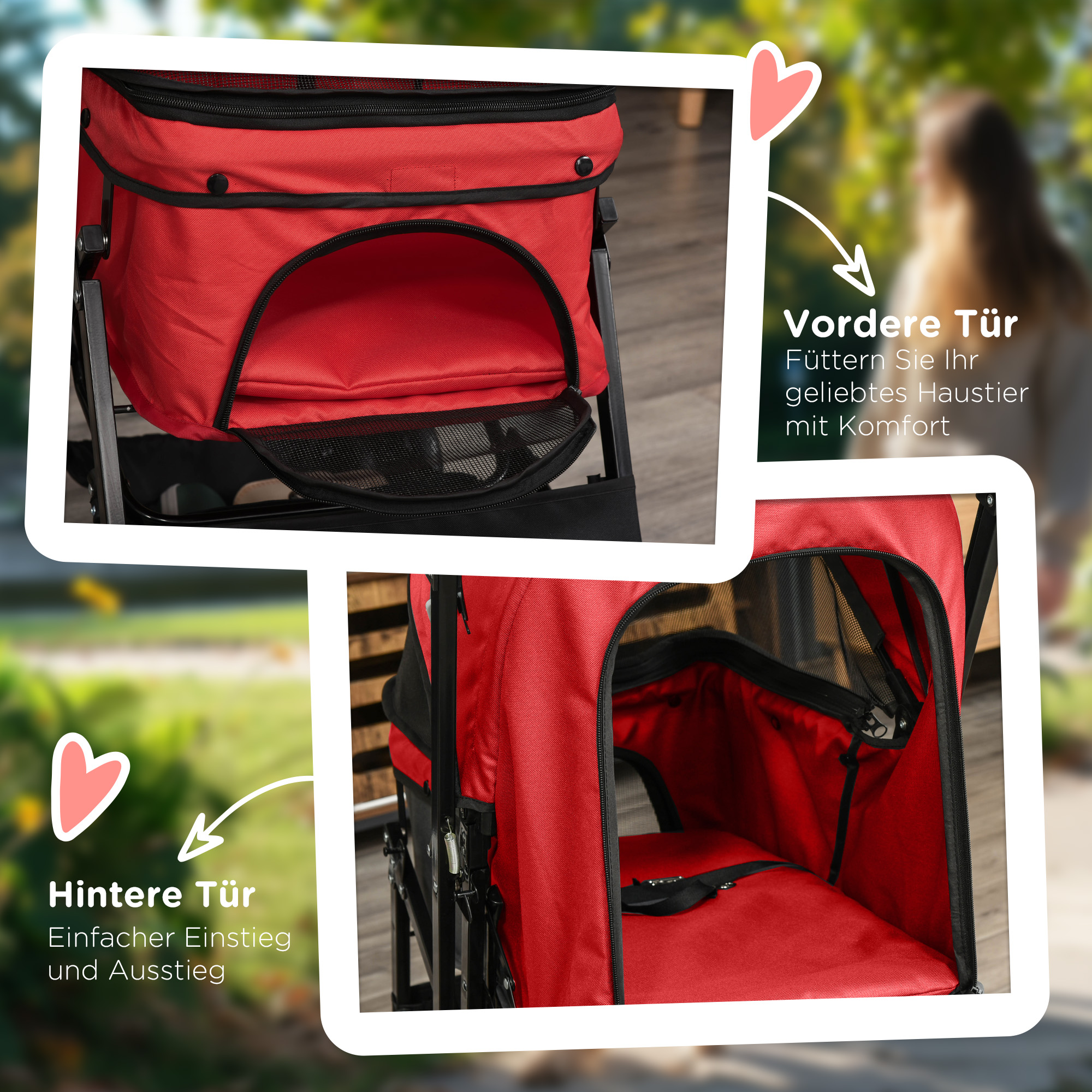 Hundebuggy Hundewagen bis 10kg klappbar verstellbares Vordach Oxford Rot 76,5 x 52 x 95 cm