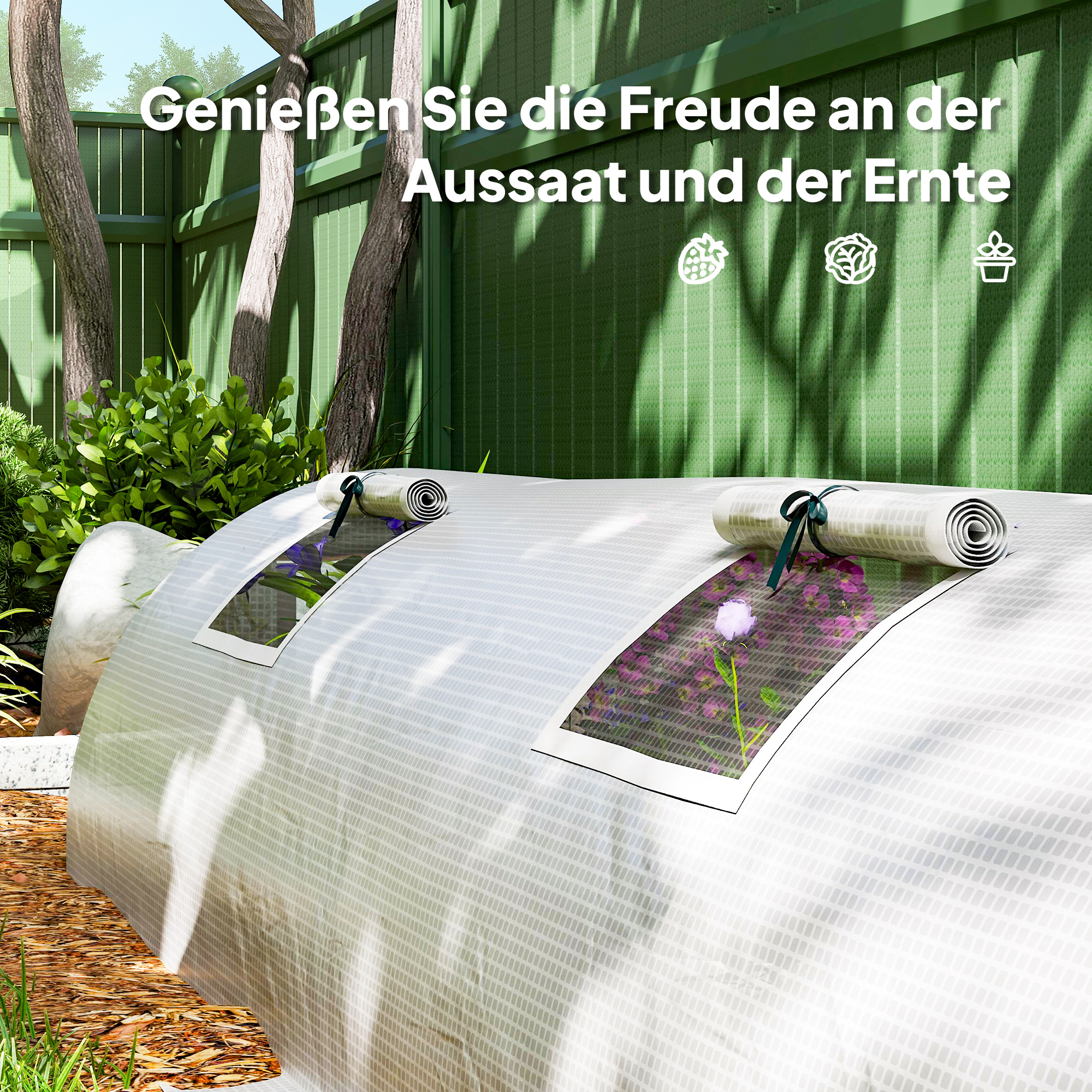 Foliengewächshaus, Mini-Tunnelgewächshaus mit Netz-Fenster, UV-beständig, Kunststoff-Folie, 300 x 80 x 45 cm, Weiß