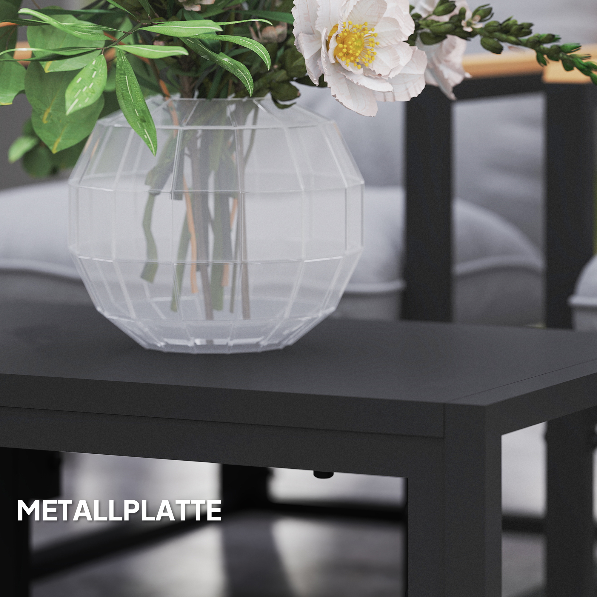 Gartenmöbel Set 4 Personen wetterfest Balkonmöbel-Set mit 2er Sofa, Sessel Sitzkissen Hellgrau