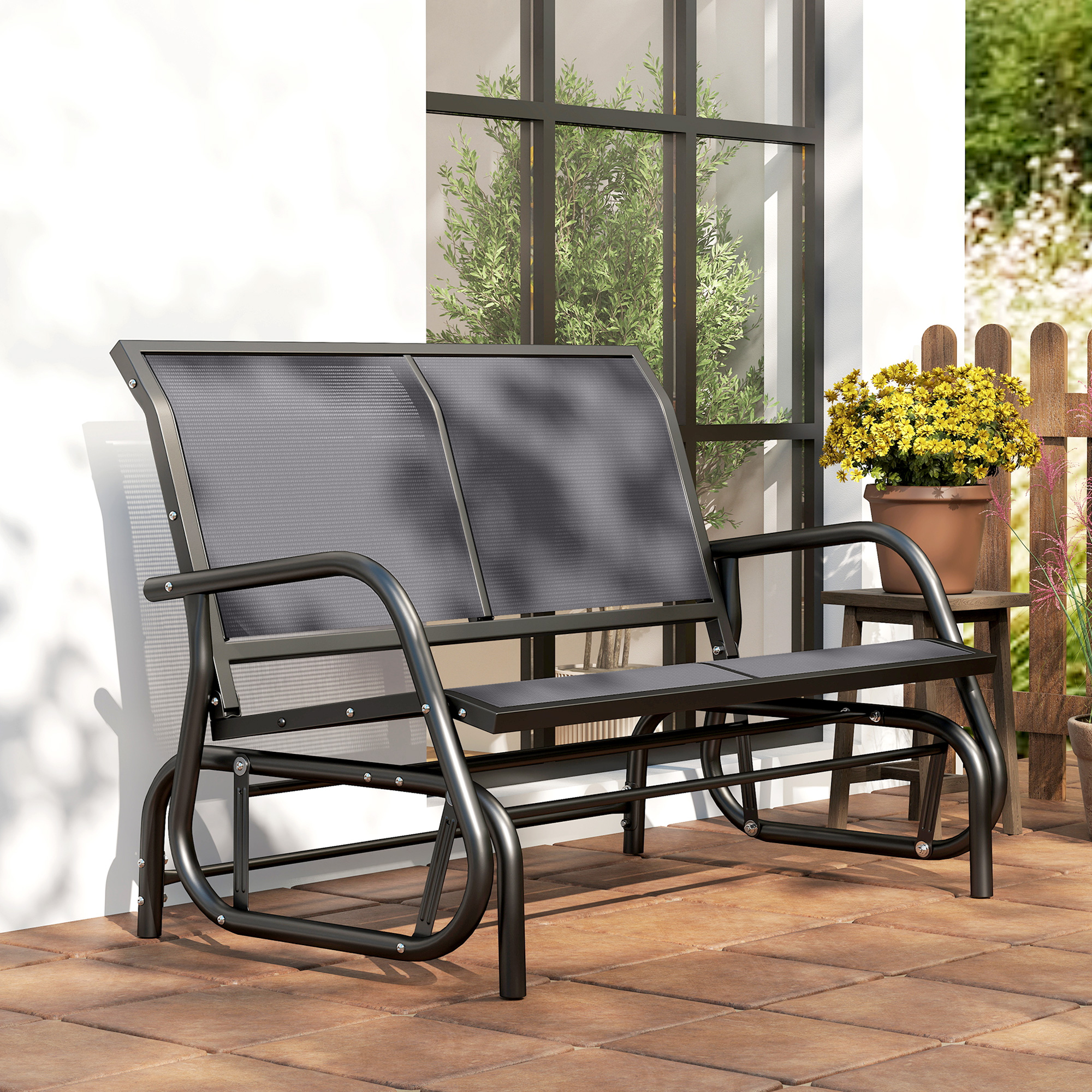 2-Sitzer Schaukelstuhl Gartenbank mit Schaukelmechanismus Gartenschaukel Sitzbank aus Metall Parkbank bis 200 kg belastbar Gartenmöbel für Garten, Terrasse, Veranda 120 x 70 x 85 cm Grau