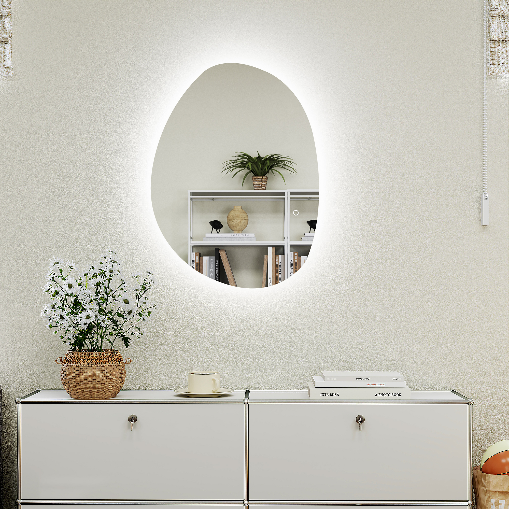Badezimmerspiegel mit LED-Beleuchtung und einstellbarer Farbe und Temperatur, aus gehärtetem Glas, 80x5x60 cm, Silber