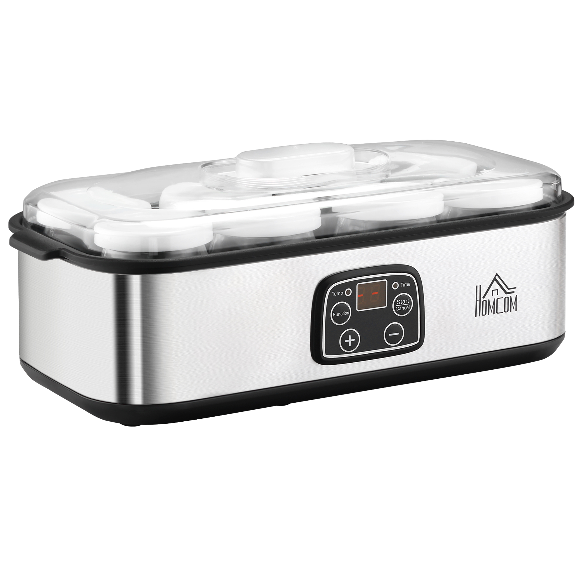 Joghurtbereiter, griechische Joghurtmaschine mit Deckel, 8 BPA-freier Glas-Innenbehälter à 180 ml, Joghurt Maker mit LCD Display Timer, für bis zu 1,4 Liter Joghurt 25 W Silber