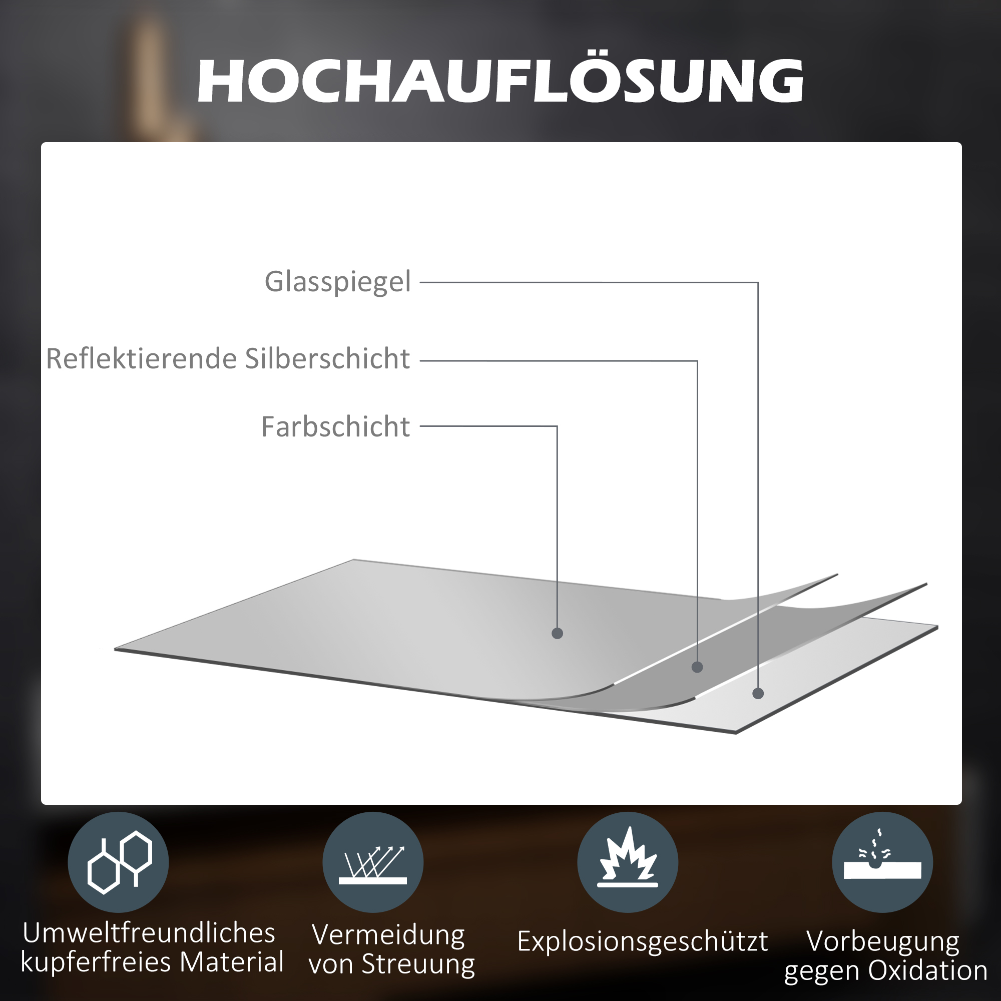 LED Badezimmerspiegel mit 3x Vergrößerung, Touch-Funktion, Memory-Funktion, kein Beschlagen, 80 x 60 cm