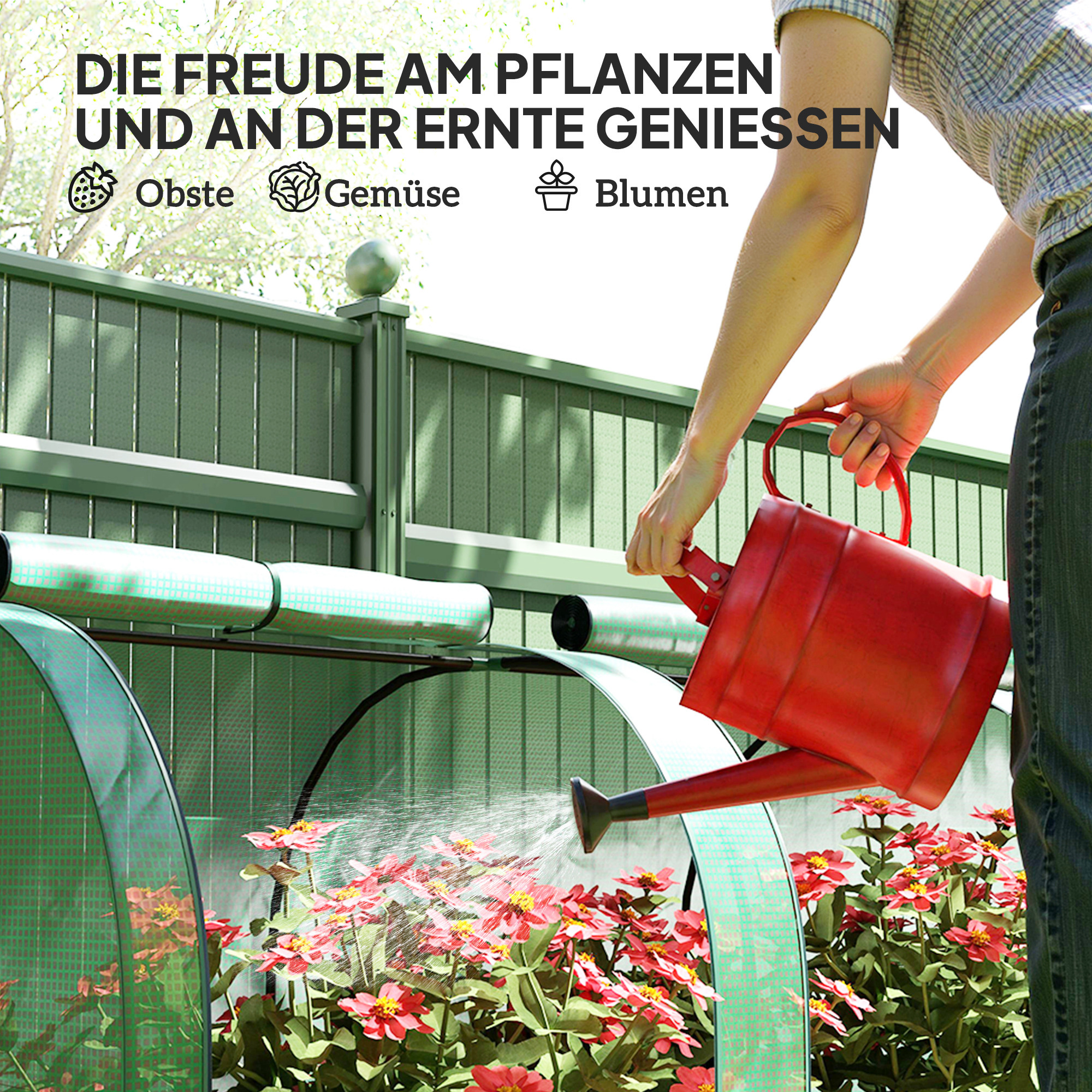 Tunnelgewächshaus, 4 Fenster mit Reißverschluss, Stahlrahmen, robuste Plane, 395 x 100 x 80 cm, Grün