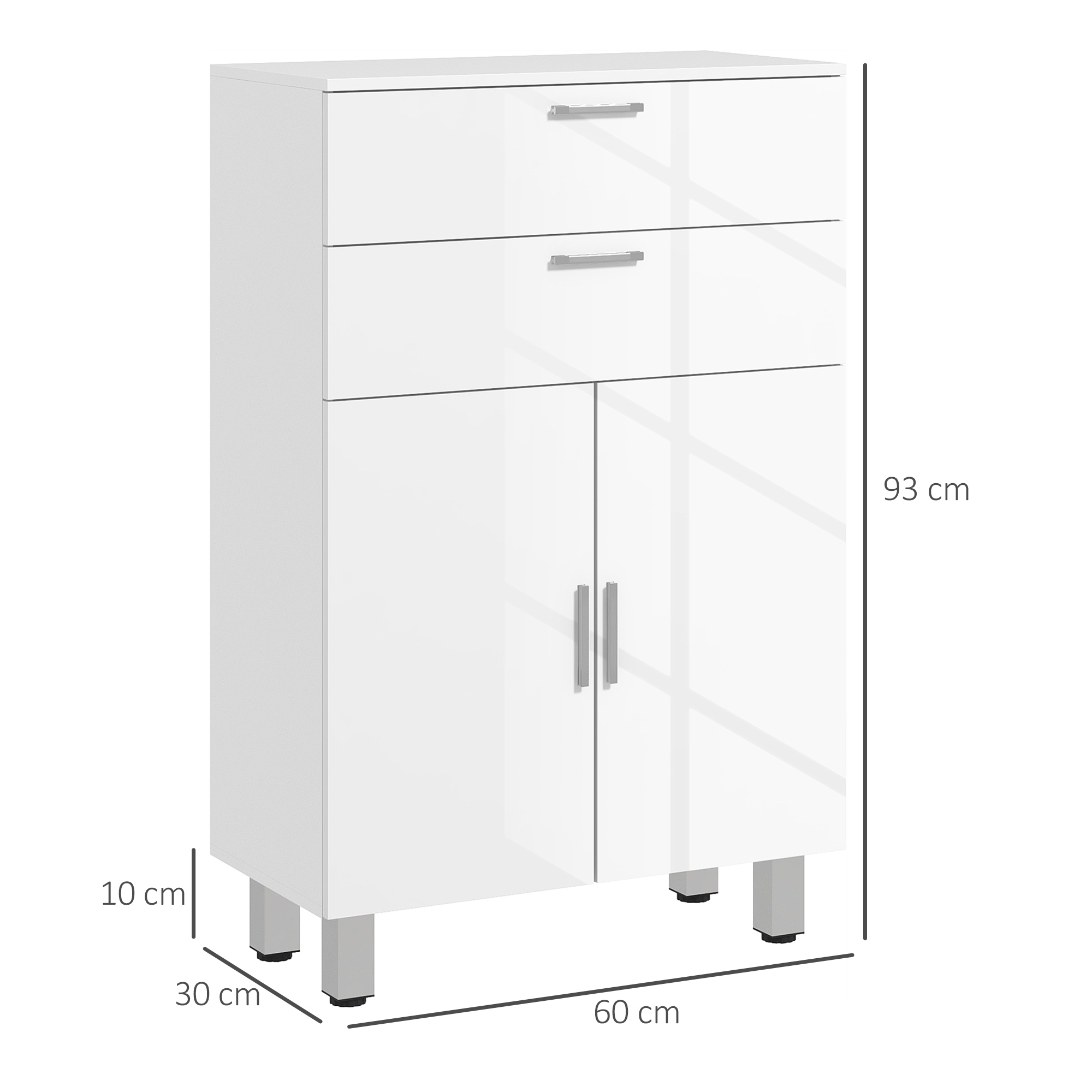 Badezimmerschrank, Badkommode, 2 Schubladen, verstellbares Regal, Holz, Weiß