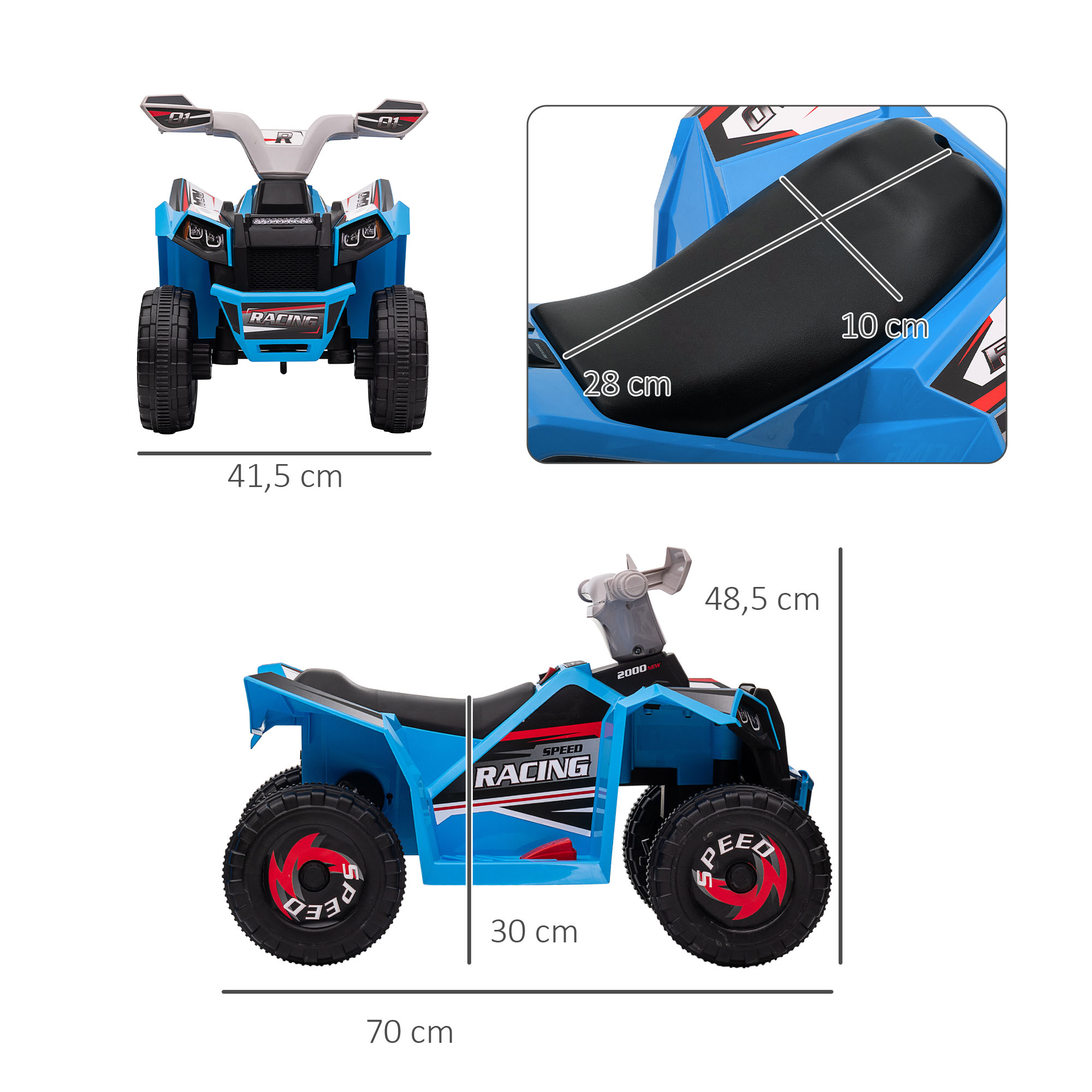 Kinderquad, 2,5 km/h, Vorwärts- & Rückwärtsgang, für 18-36 Monate, Blau