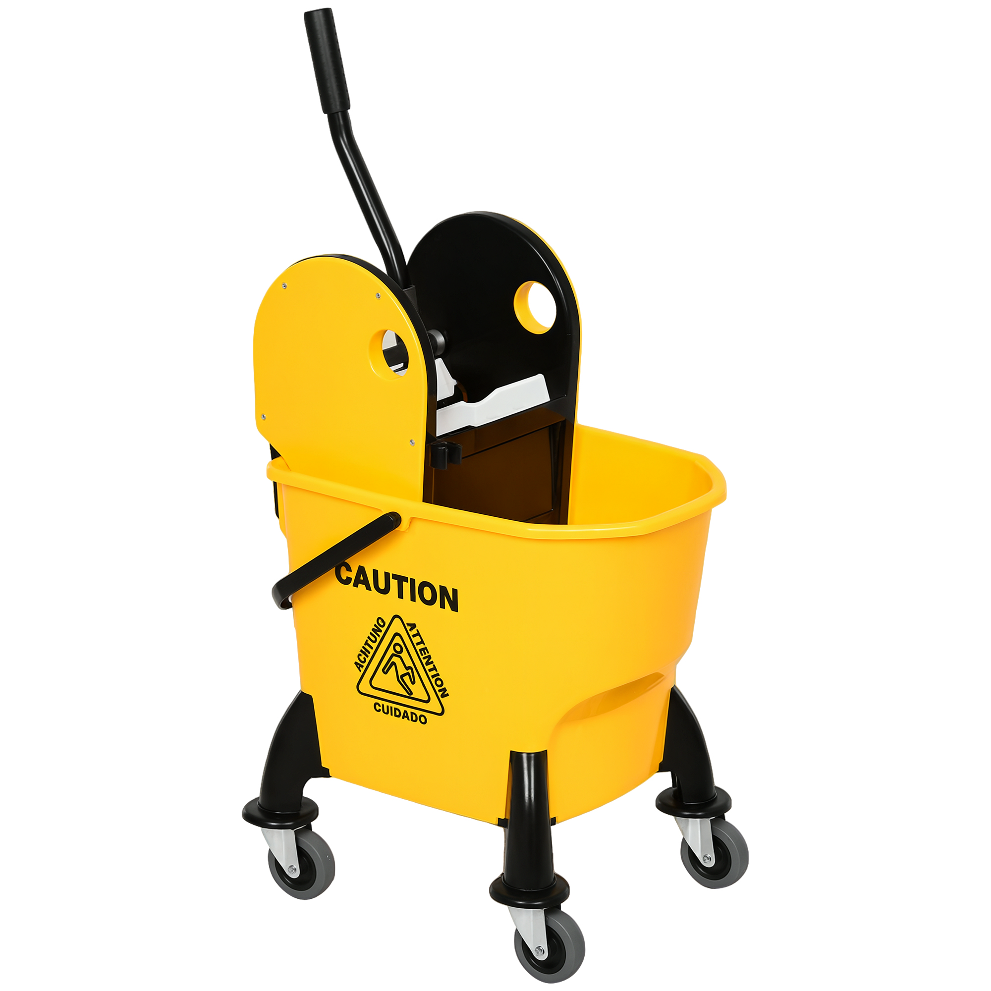 Reinigungswagen Fahreimer Putzeimer Wischwagen mit Auswringvorrichtung 26 Liter, Gelb, 44 x 36 x 90 cm