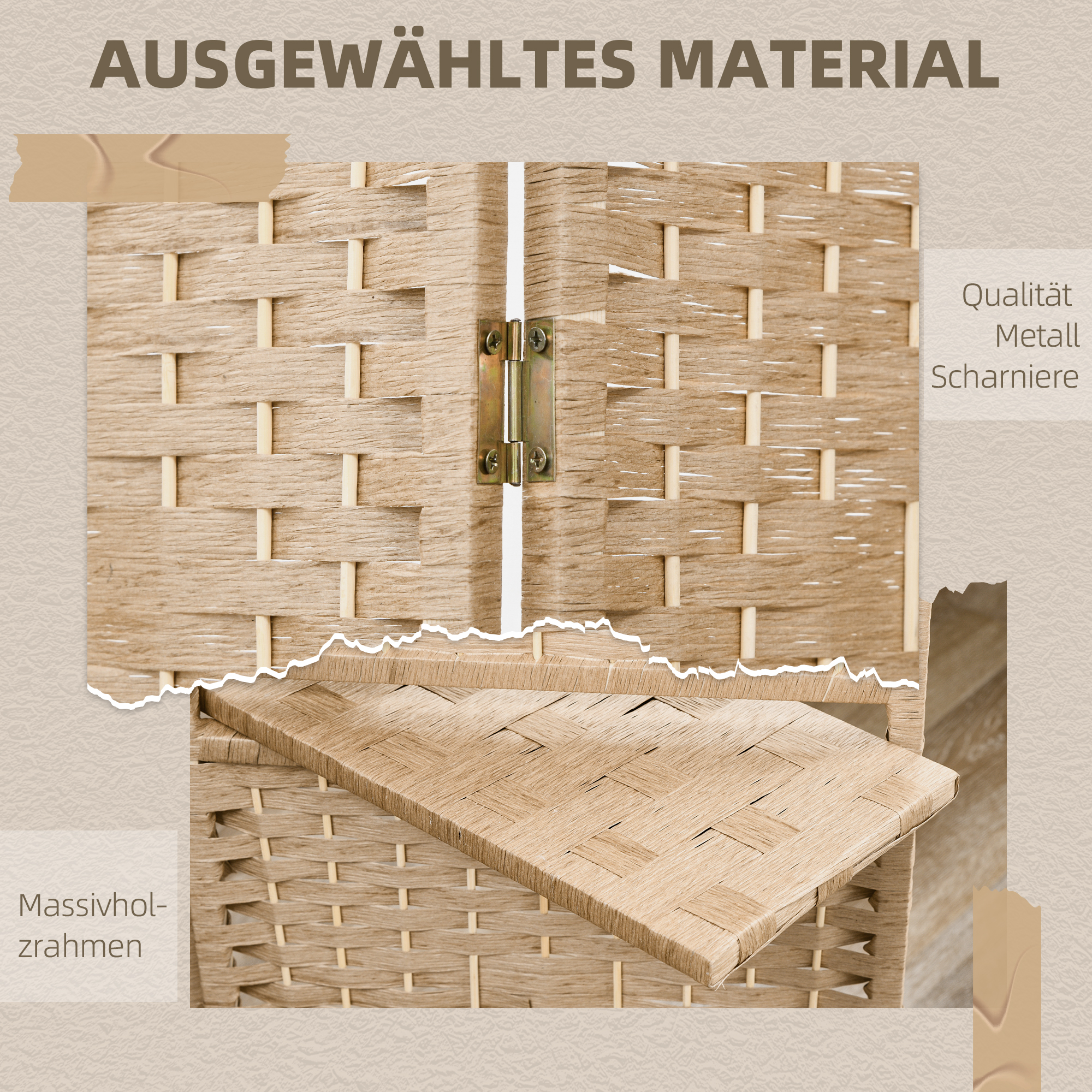 4-teiliger Raumteiler, 160 x 170 cm, faltbare Trennwand mit 2 Regalen