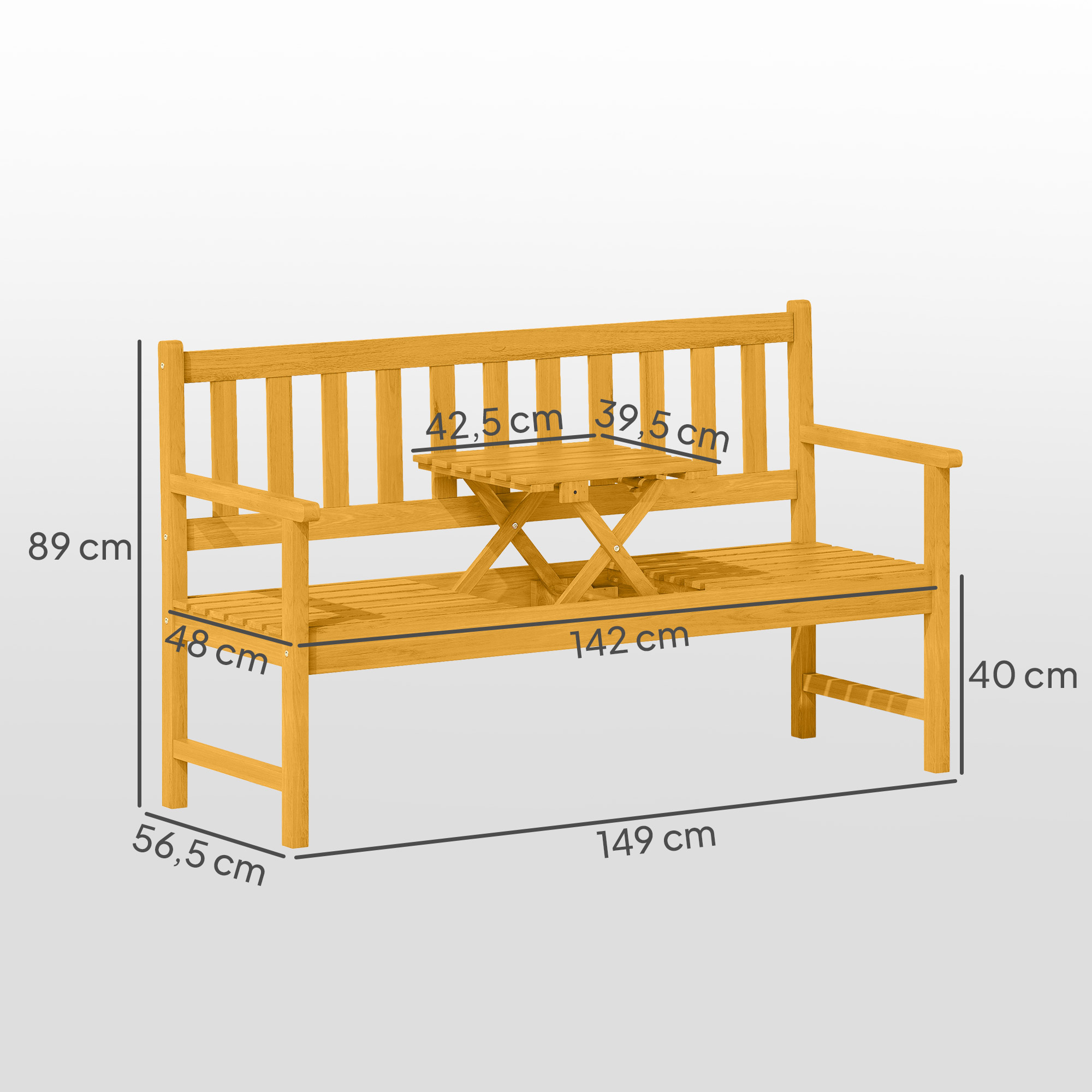 2-Sitzer Gartenbank Holz, wetterfest Sitzbank mit Rücken- & Armlehnen 320kg belast 149x56,5x89cm, Teak