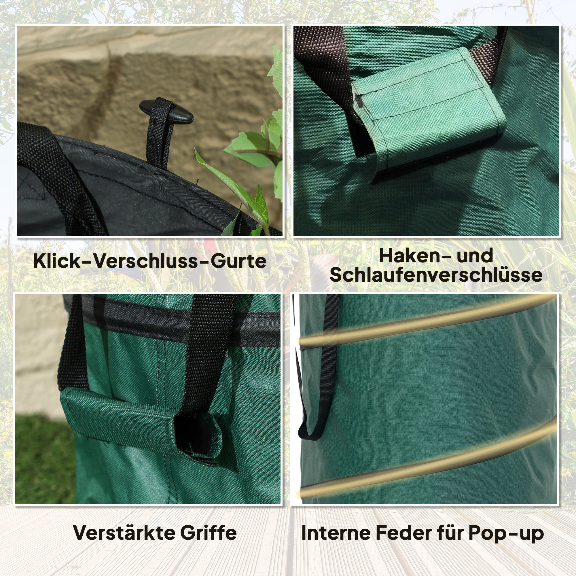 Gartensack 2x160L wasserdicht Gartenabfallsack mit Trageschlaufen Griffe, stabil robust Laubsack Grün