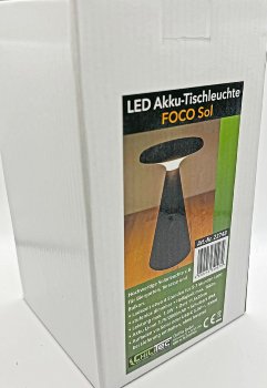 LED Solar-Tischleuchte "Foco Sol" / 2700K, IP44, dimmbar, 20cm, matt schwarz