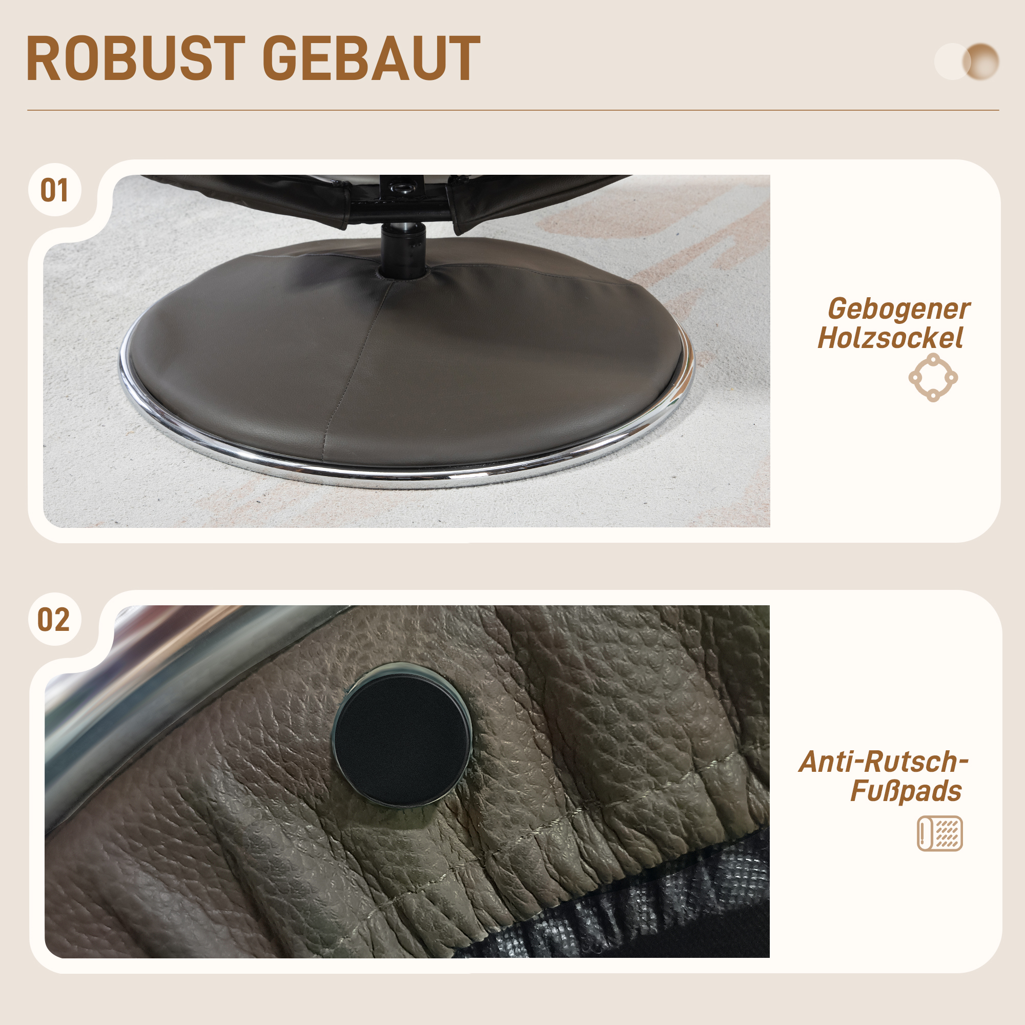 Relaxsessel mit Hocker, Rückenlehne verstellbar, Kunstleder, bis 150 kg, Grau