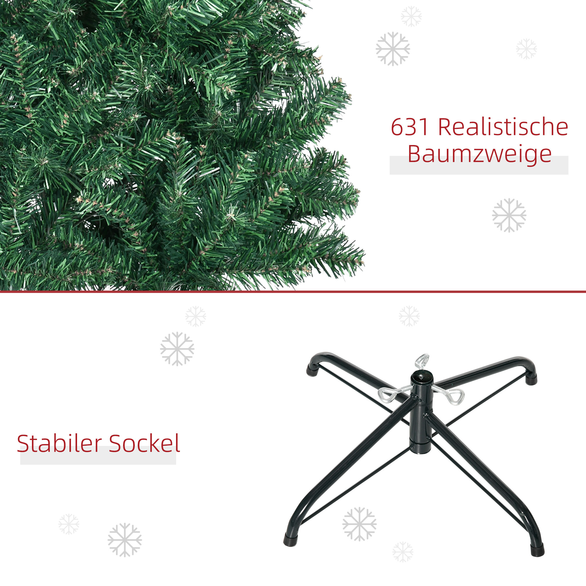 Weihnachtsbaum Kunsttanne künstlicher Christbaum, inkl. Standfuß, LED´s, 2,1 m, 1 Weihnachtsstern, Grün