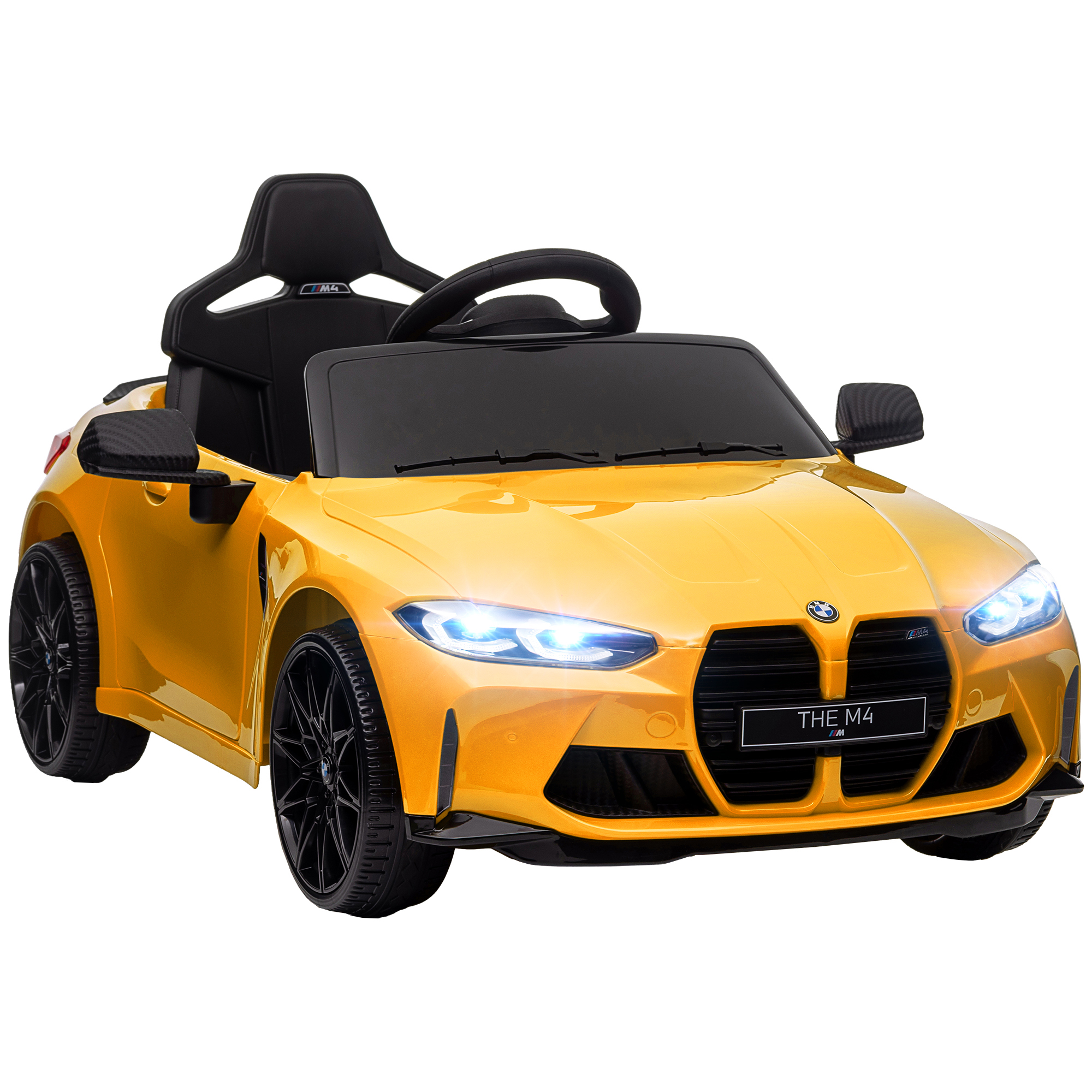Elektro Kinderauto BMW M4, Sound & Licht, 3-5 km/h, inkl. Fernsteuerung, für 3-5 Jahre, Gelb
