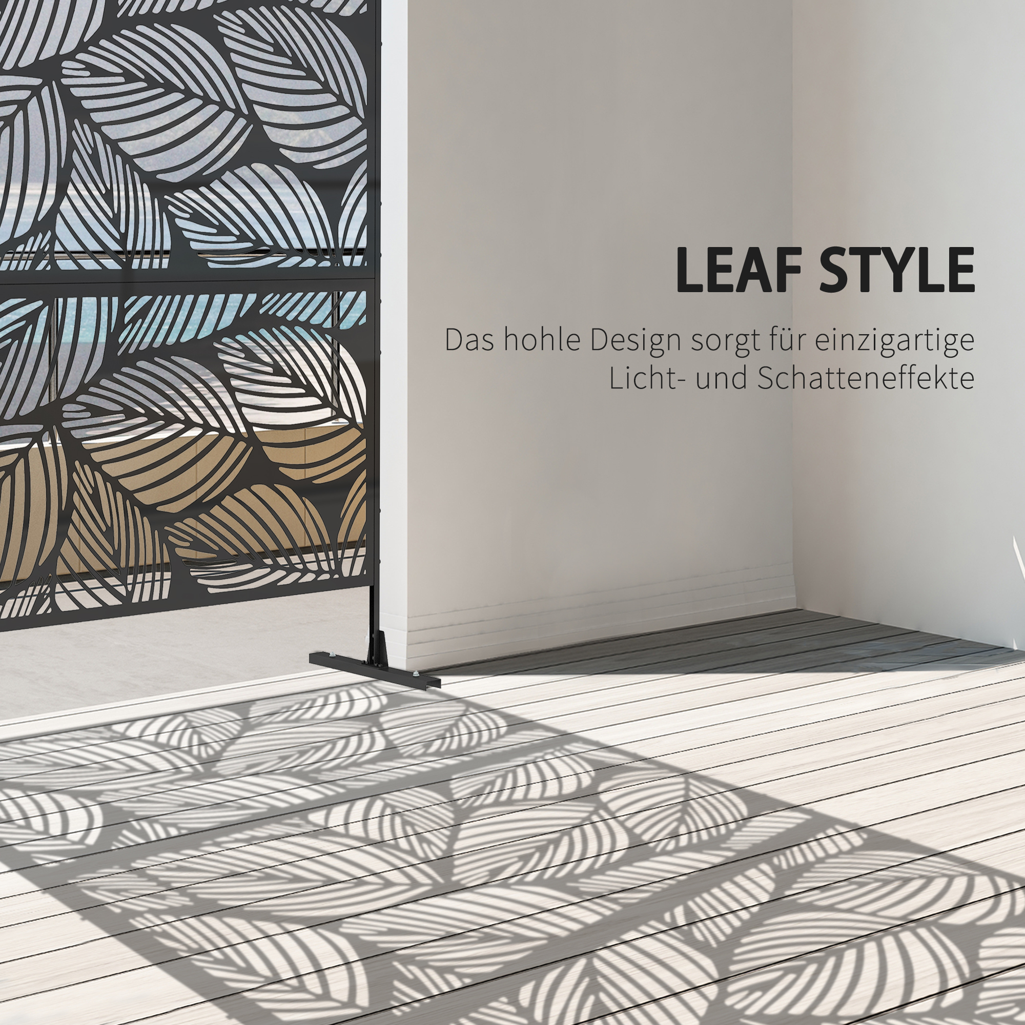 Sichtschutz Sichtschutz Garten Gartenabtrennung, florale Muster, Metall, 122 x 45 x 198 cm, Schwarz