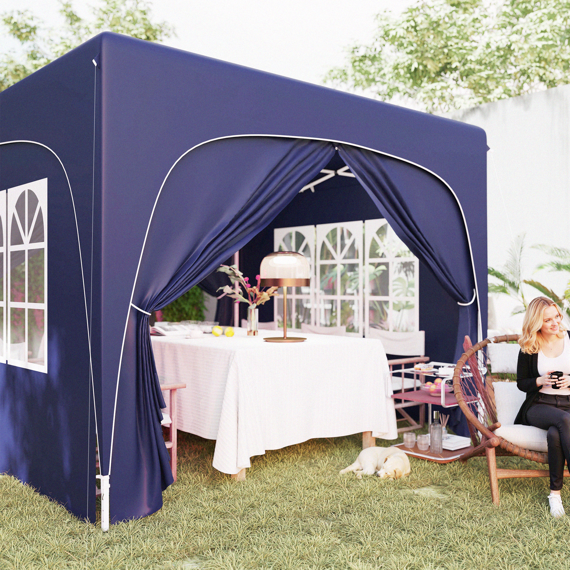3 x 3 m Pavillon, Pop-up Gartenzelt mit Seitenwänden und Tragetasche, UPF50+, höhenverstellbar, Sand