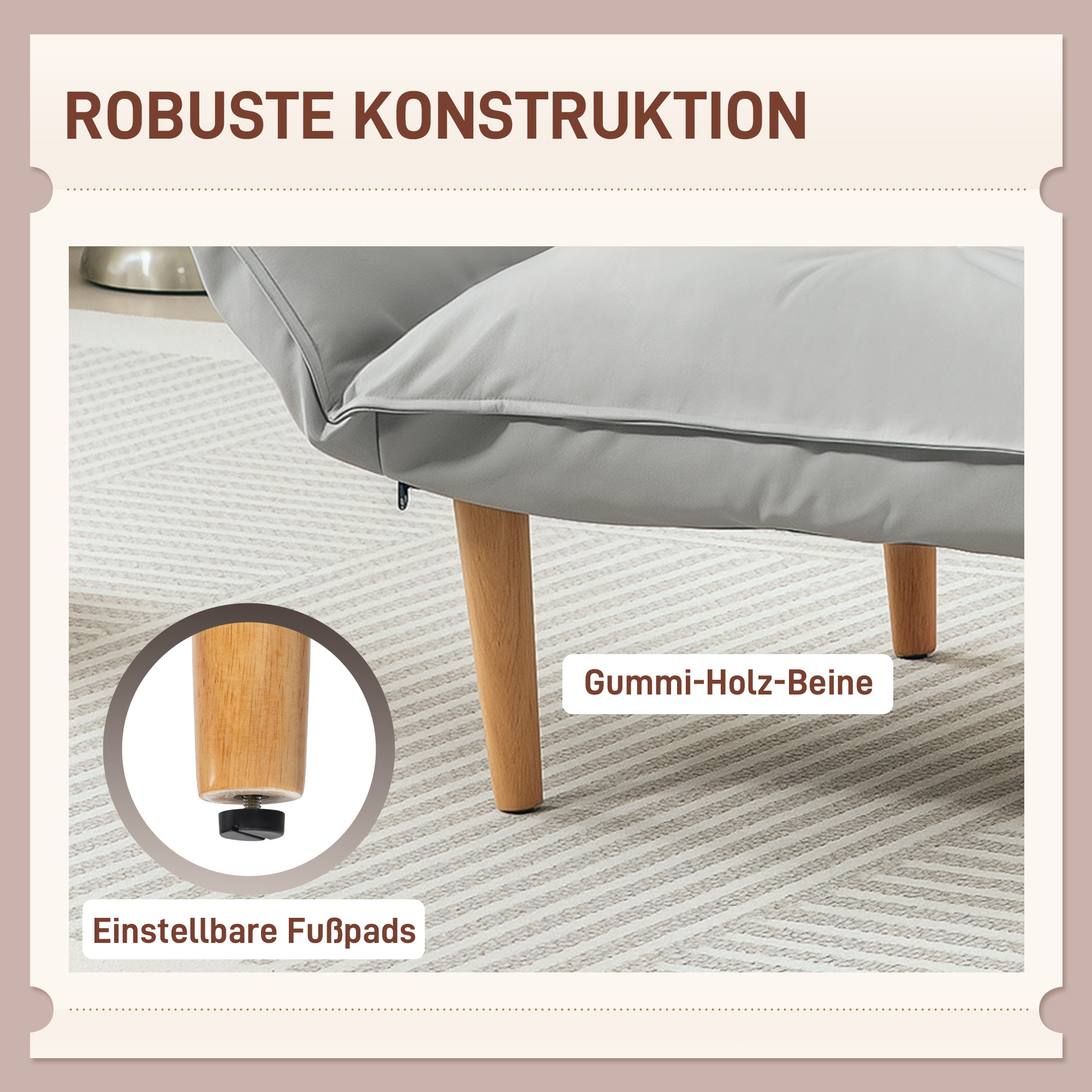 2-in-1 Verstellbarer Loungesessel, Bodensessel mit Kissen, Polstersessel, für Wohnzimmer, Schlafzimmer, Hellgrau