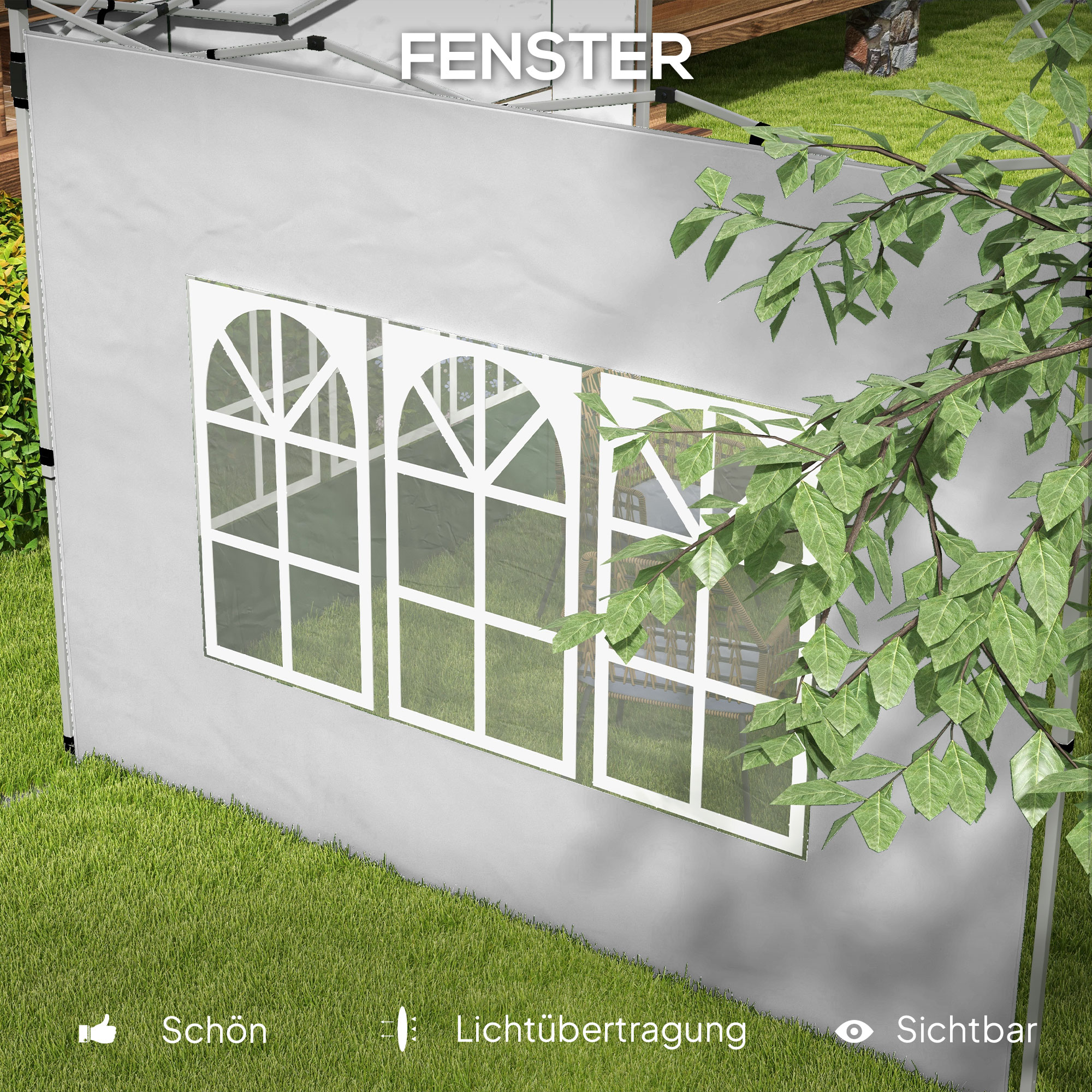 2er-Set Seitenteile für Pavillon 3x3/3x4 m, Seitenwand mit Fenster, wasserdicht Hellgrau