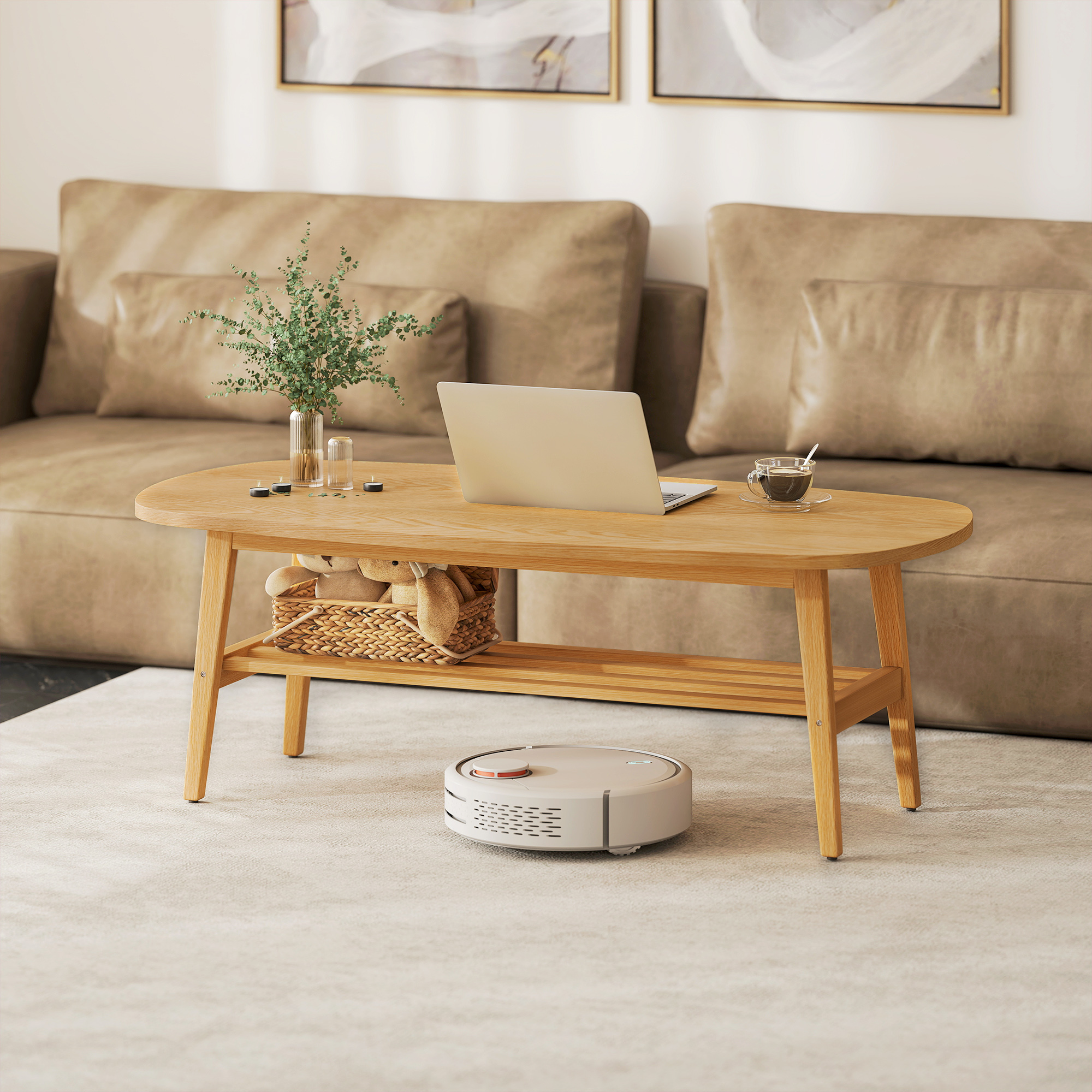 Couchtisch Wohnzimmertisch mit Ablage, Kaffeetisch für Wohnzimmer, Schlafzimmer, 120 x 60 x 42 cm, Naturholz