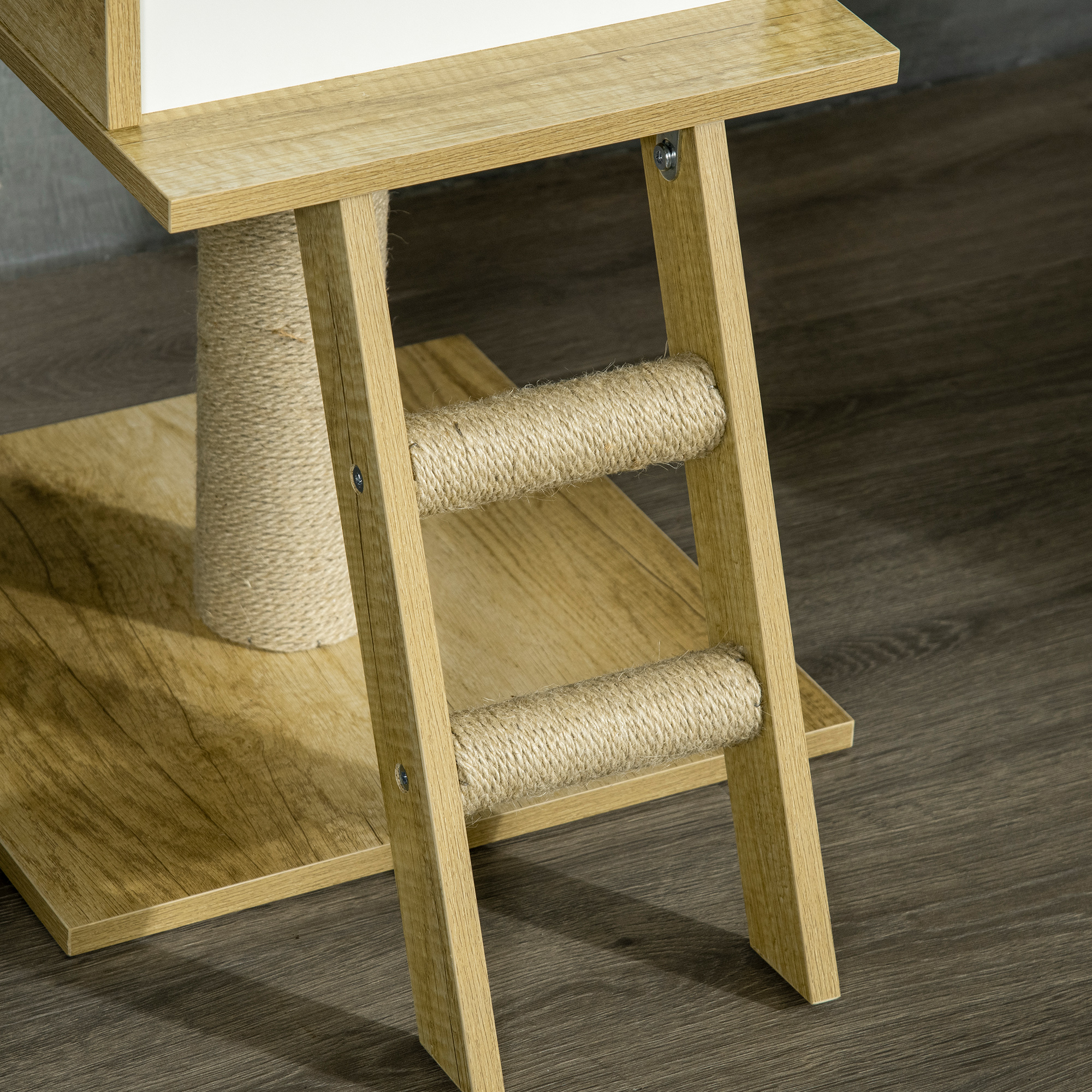 Kratzbaum, deckenhoch, Katzenhaus, zwei Plattformen, Hängematte, Kippschutz, hellbraun+beige, 40 x 40 x 260 cm