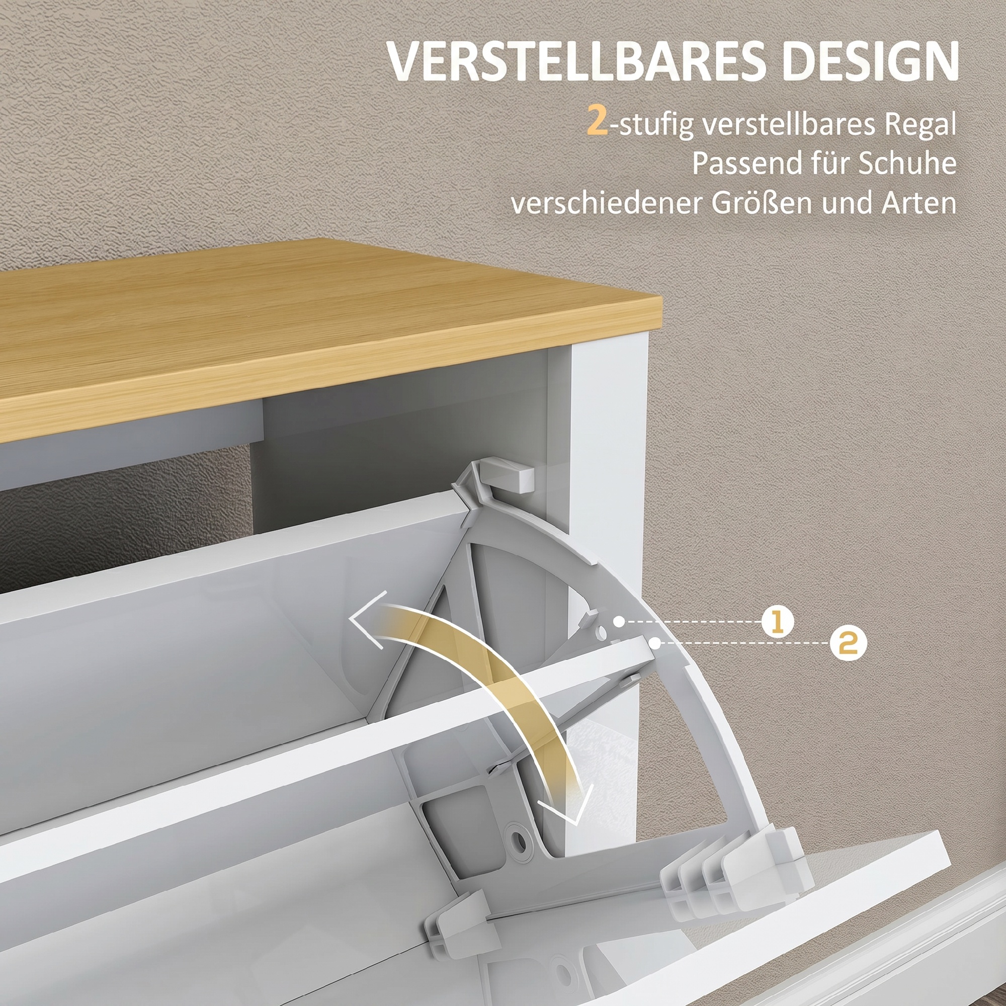 Schuhschrank Schmal mit 4 Klappfächern für 8–16 Paar Schuhe, 105 x 26 x 80 cm, Weiß+Natur