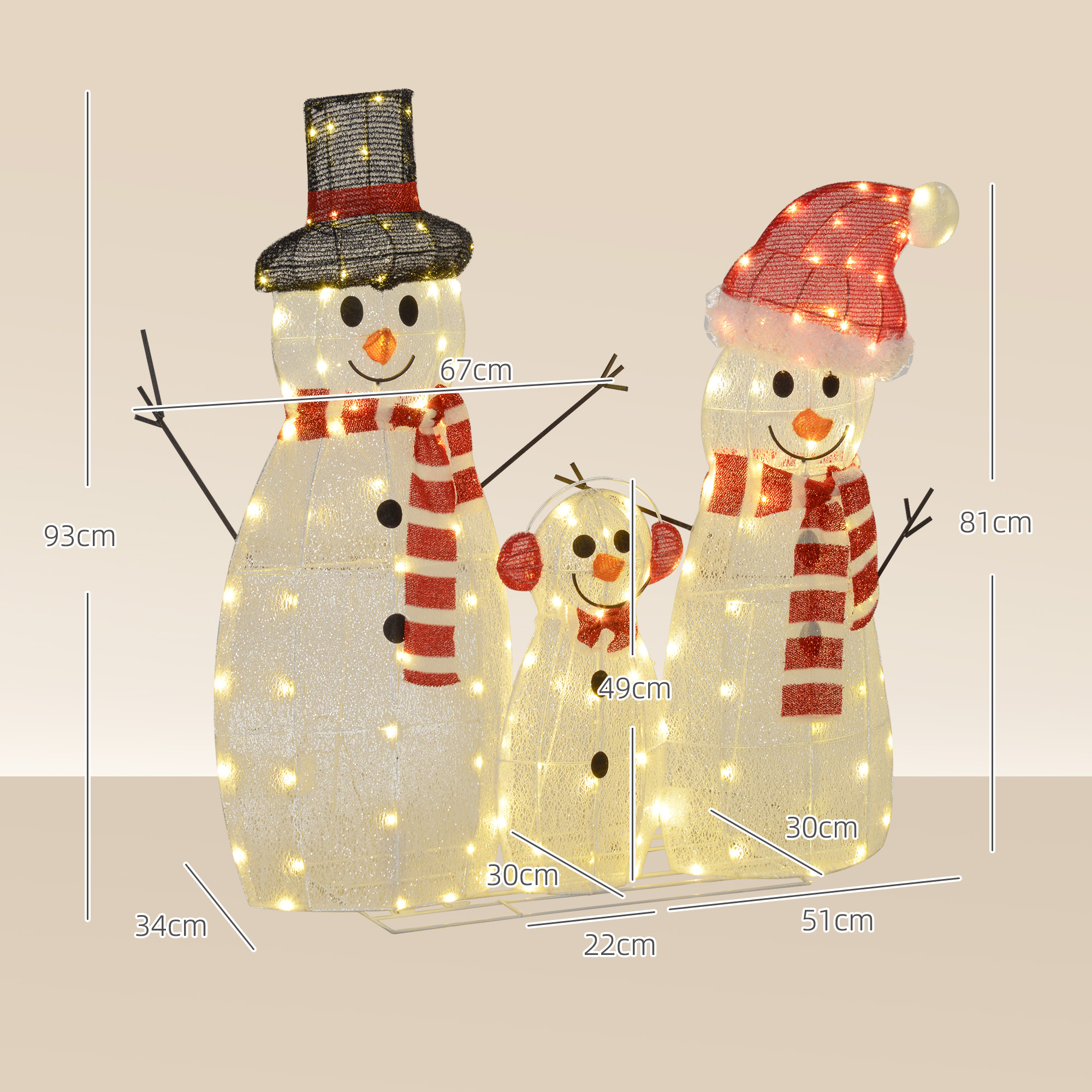 Schneemannfamilie, 148 LEDs, Weihnachtsbeleuchtung, wetterfest, glänzend, Weiß