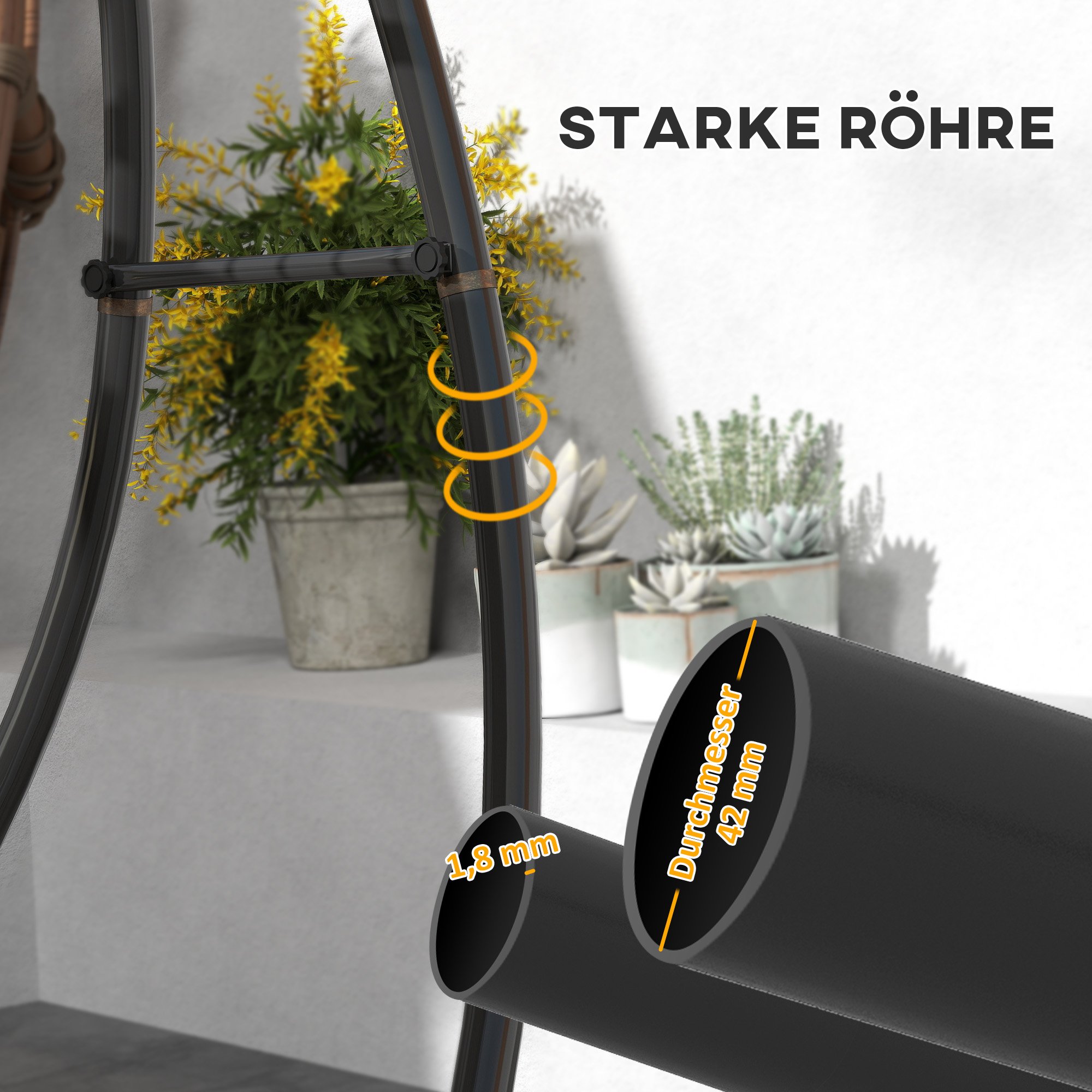 Gestell für Hängesessel in C-Form Metall Ständer mit Sockel für Hängesitz bis 150kg Schwarz