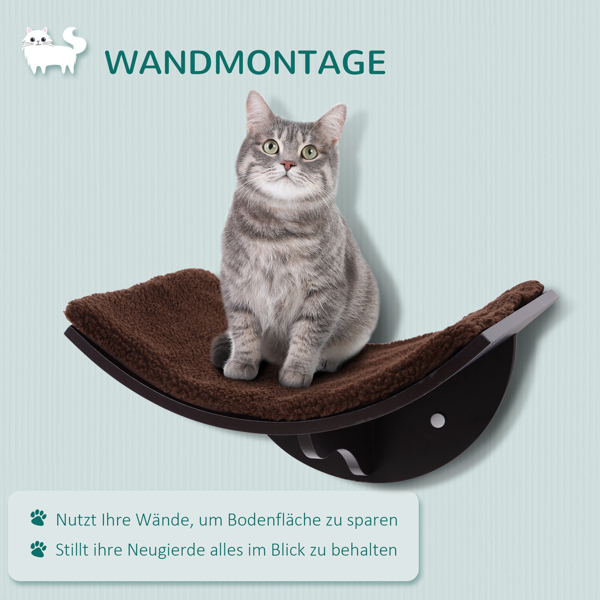 Katzenliege Katzen Wandliege Katzenbett Katzenregal Wandmontage Plüschauflage Braun 41 x 28 x 21 cm
