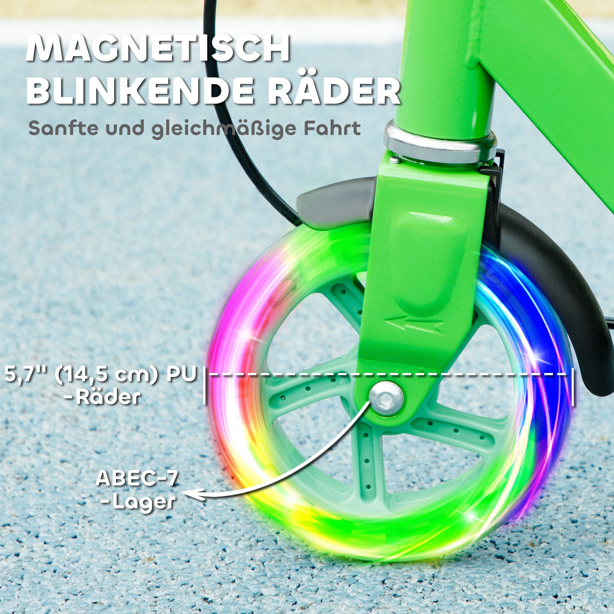 Kinderroller, Doppelte Bremsen, Metallrahmen, Fußstütze, faltbar, 3-8 Jahre, Grün