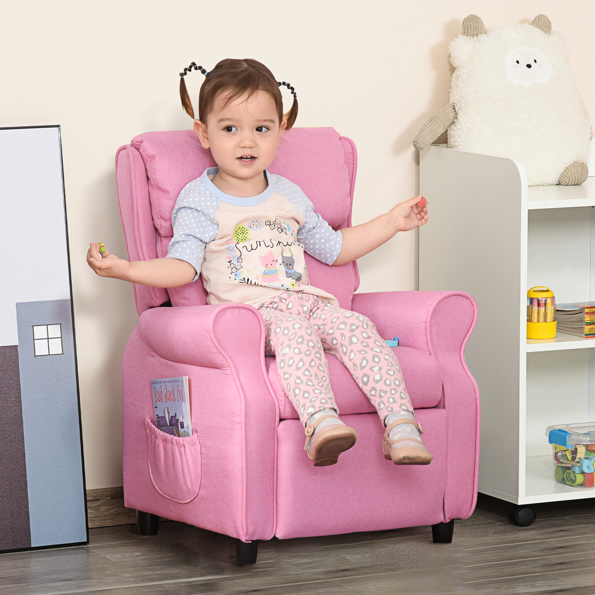 Kindersofa Kindersessel mit Fußstütze Armlehne verstellbare Rückenlehne Relaxsessel Kindercouch Stuhl Liegecouch Kinder Sofa für 3-5 Jahre Jungen und Mädchen Rosa