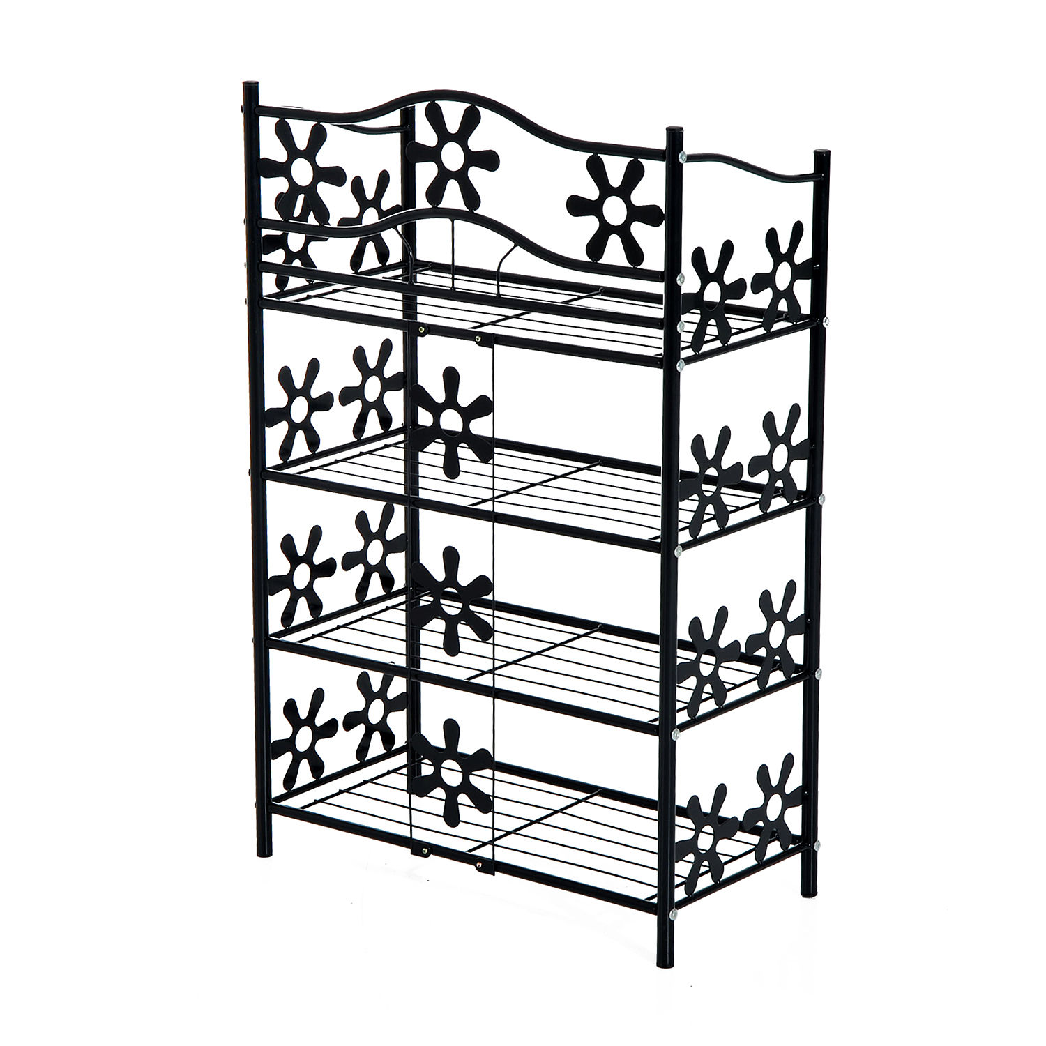 kleines Schuhregal Platzsparend Blumenregal Pflanzentreppe Standregal Ständer 4 Etagen Metall Schwarz 59,5 x 30 x 92 cm