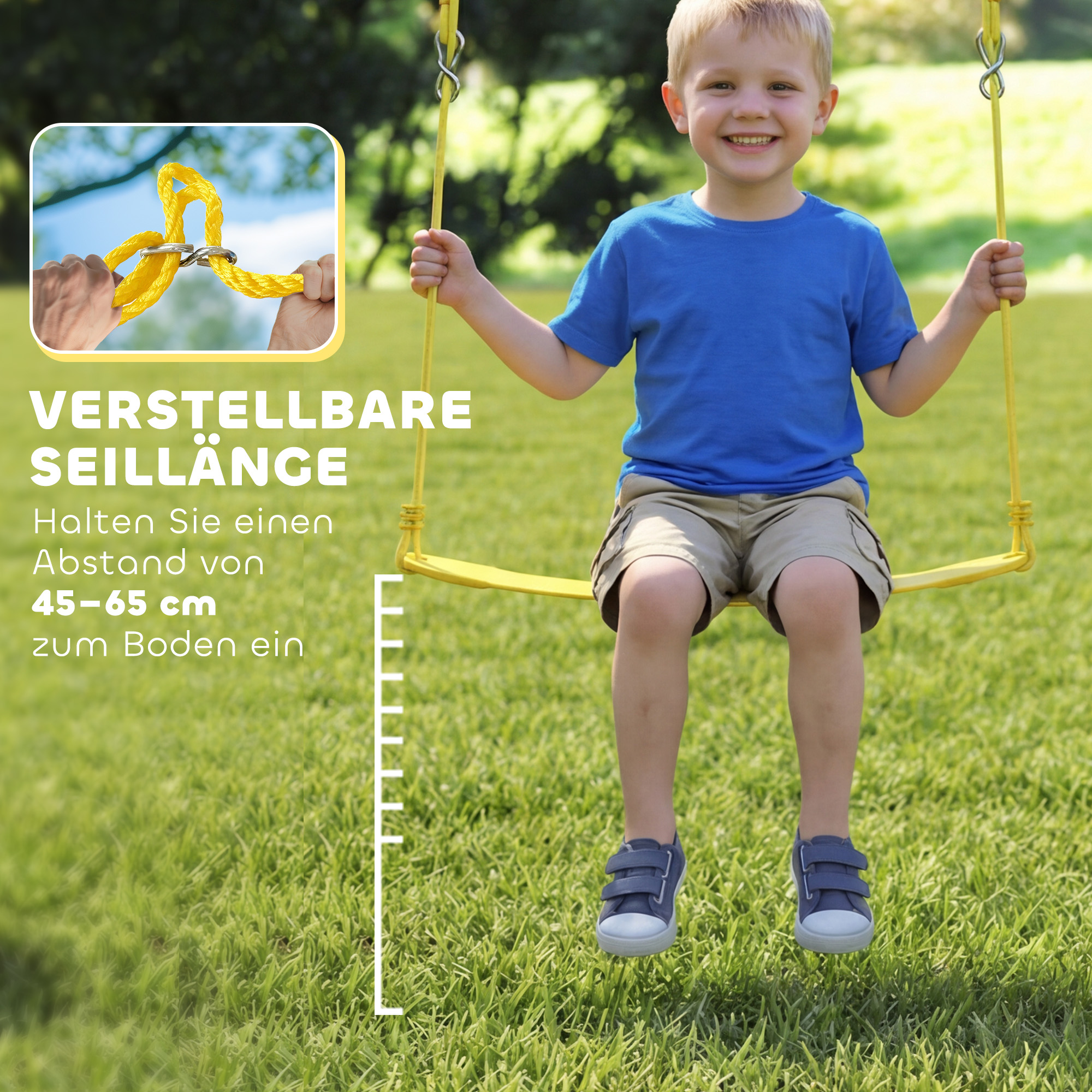 Schaukelgestell Schaukel-Set mit Nestschaukel Gurtschaukel verstellbarem Seil für 3-8 Jahre 265x160x178 cm Mehrfarbig