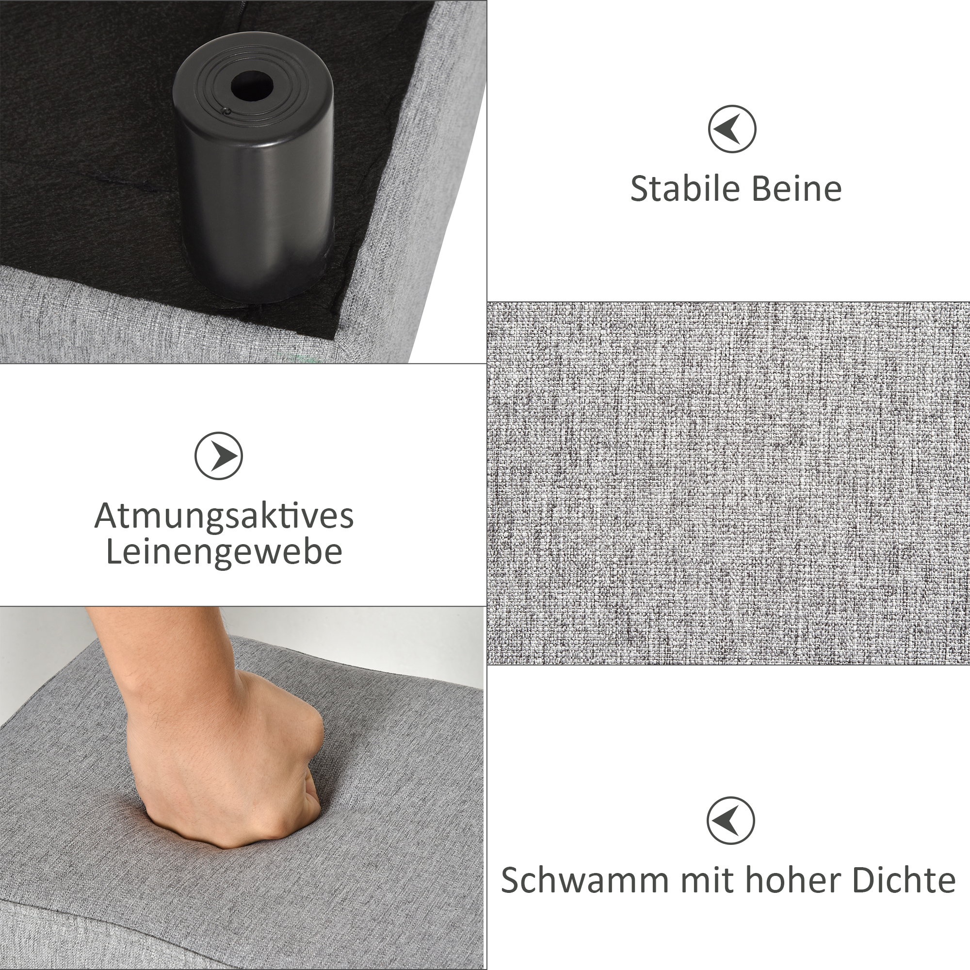 Hocker mit Stoffbezug in Leinenoptik, bis 110 kg, hellgrau, 40 x 30 x 24cm